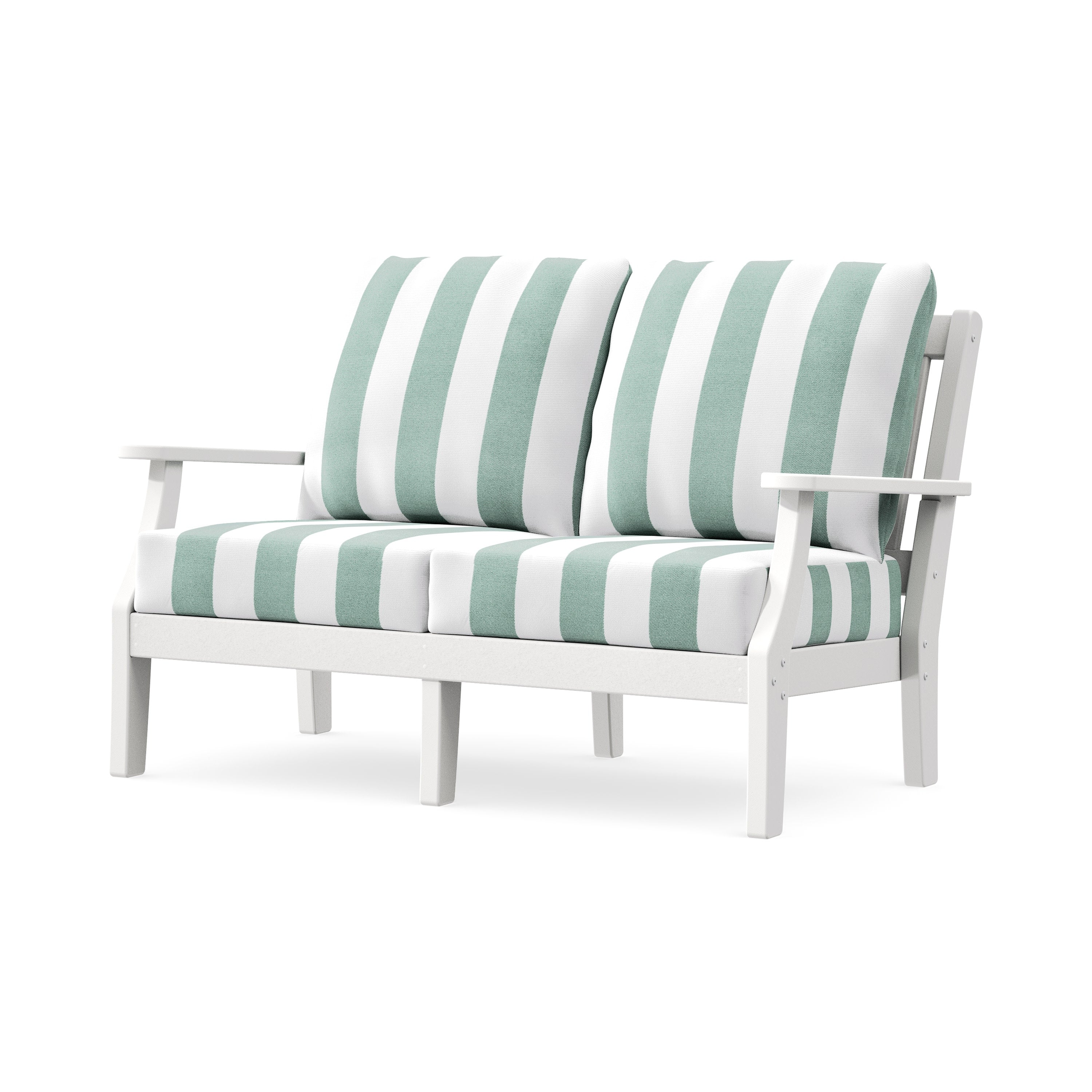 Chinoiserie Deep Seating Loveseat in White / Cabana Stripe Glacier Spa