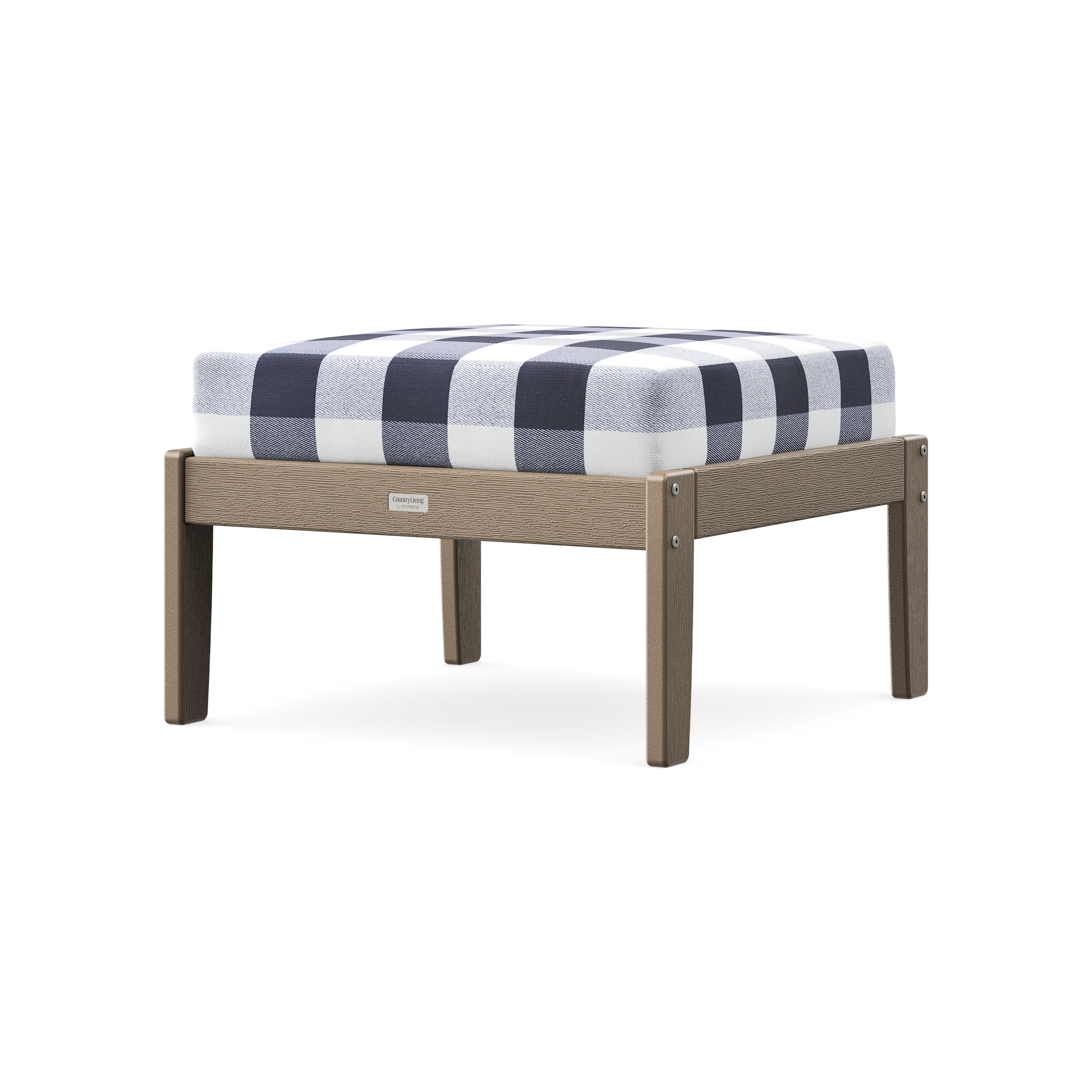 Cottage Deep Seating Ottoman in Vintage Sahara / Buffalo Plaid Navy