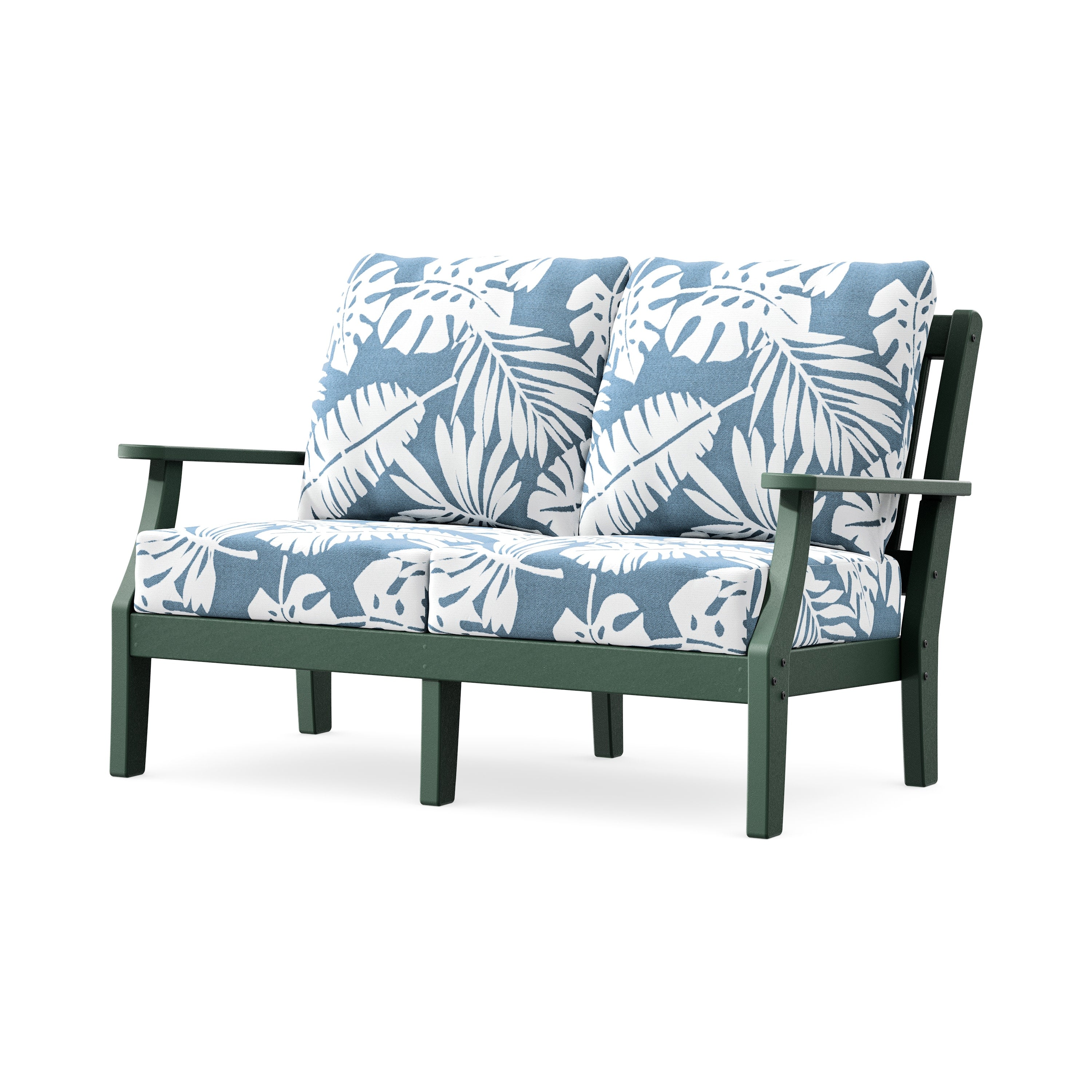 Chinoiserie Deep Seating Loveseat in Green / Leaf Sky Blue