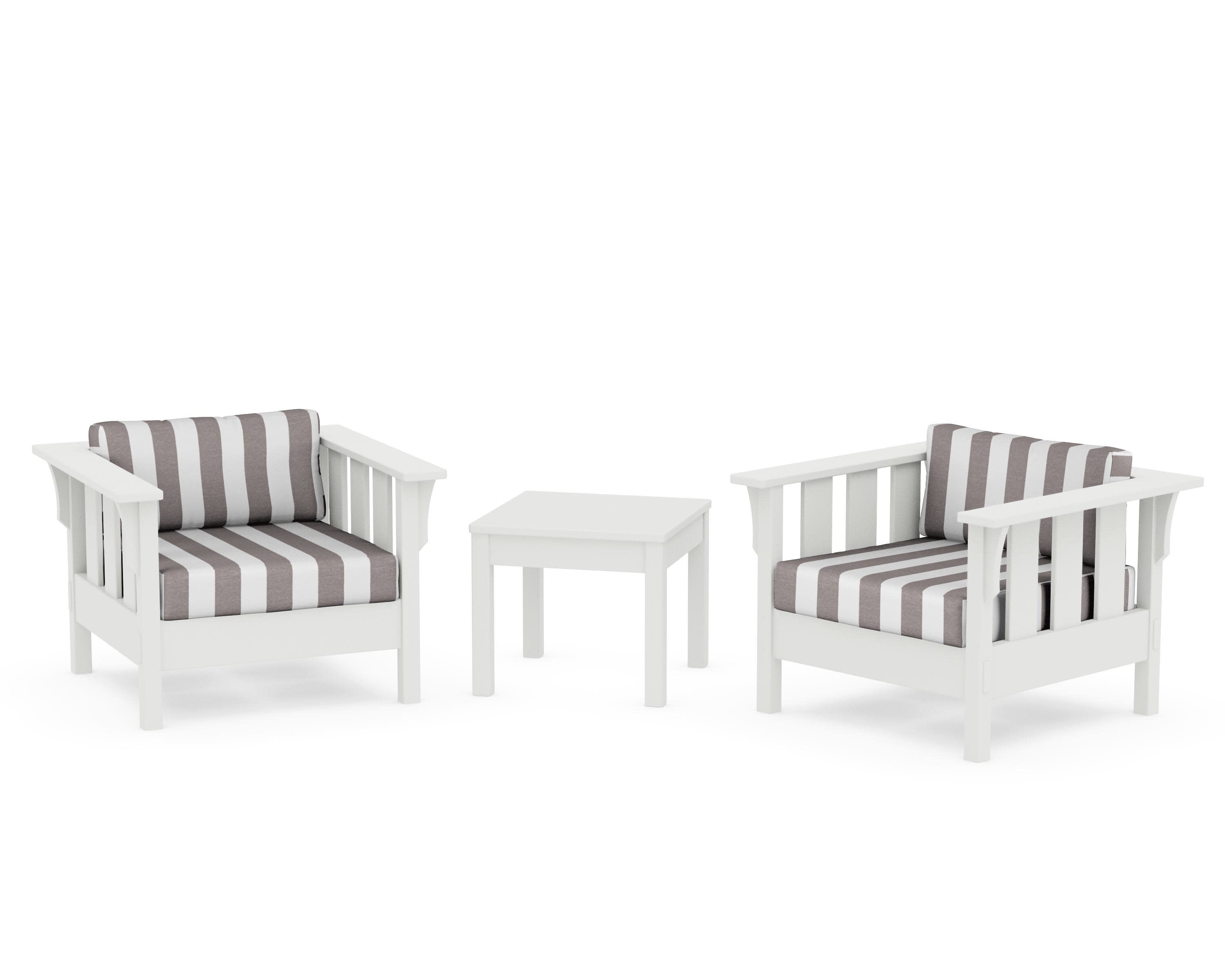 Acadia 3-Piece Deep Seating Set in Vintage White / Cabana Stripe Grey Mist