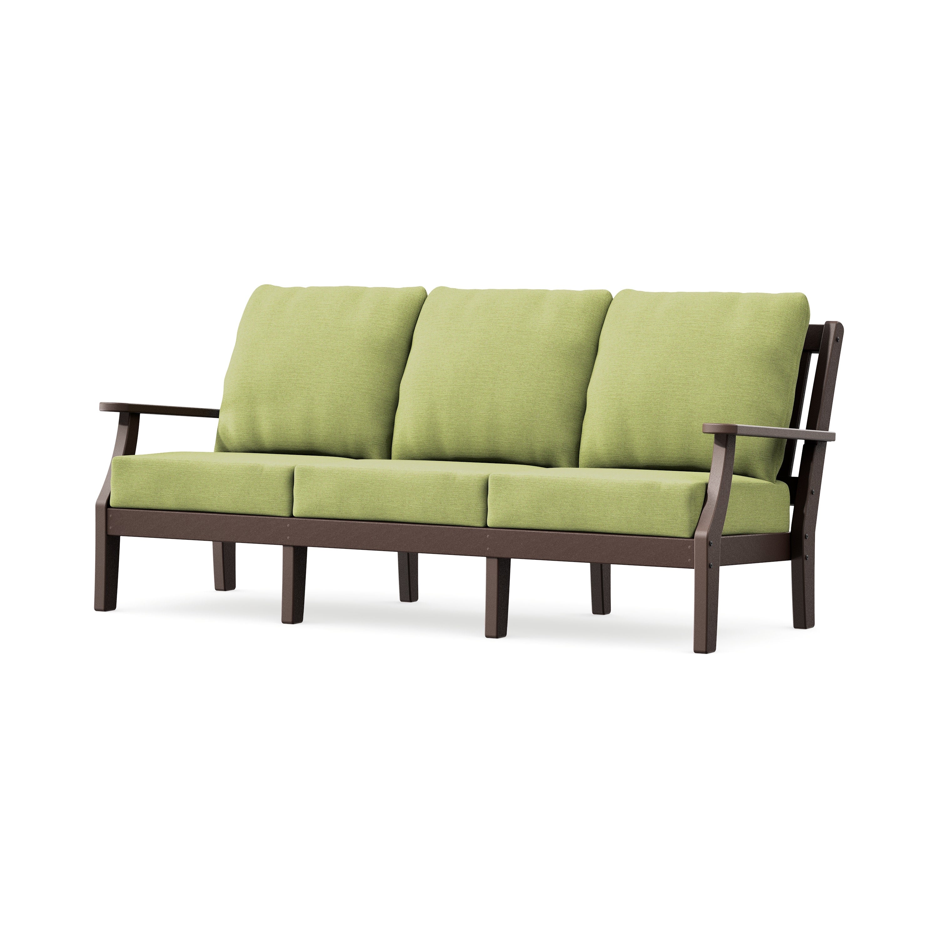 Chinoiserie Deep Seating Sofa in Mahogany / Chartreuse Boucle