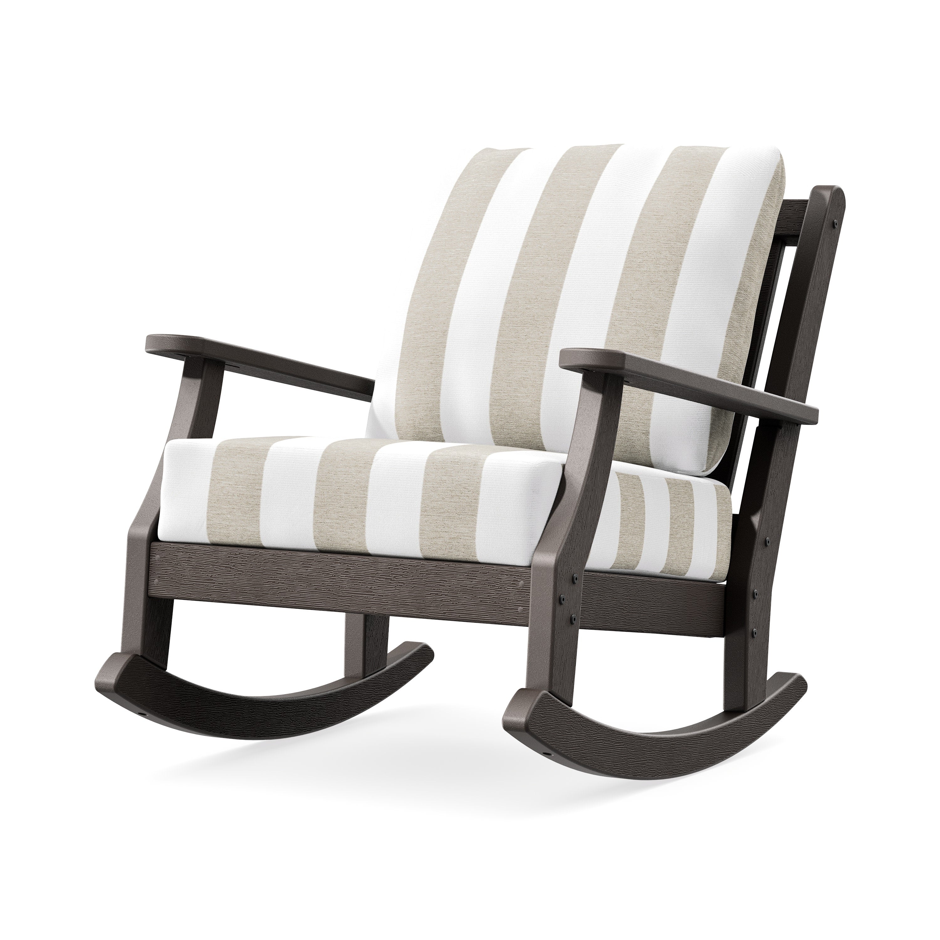 Wovendale Deep Seating Rocking Chair in Vintage Coffee / Cabana Stripe Dune Burlap