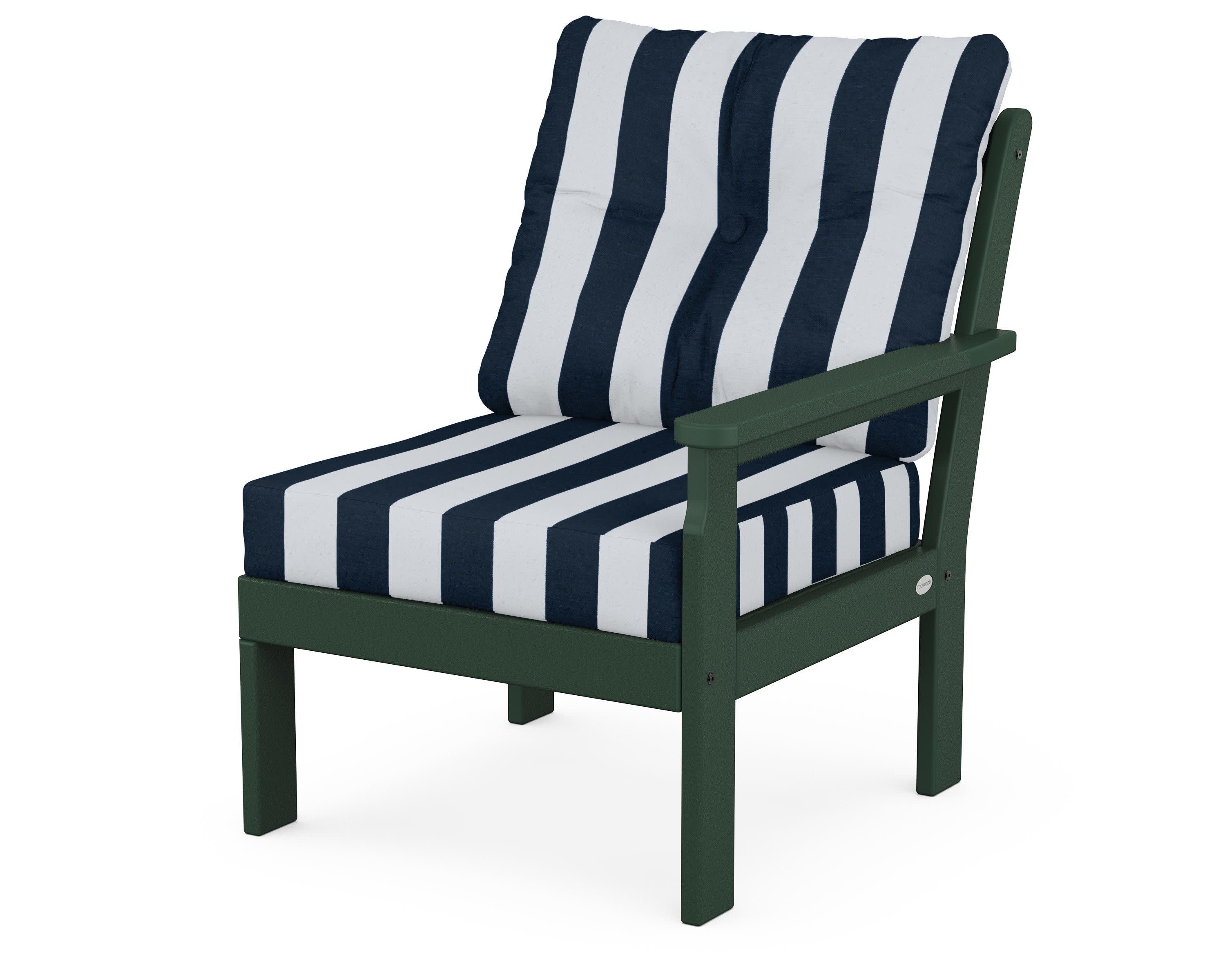 Vineyard Modular Right Arm Chair in Green / Cabana Stripe Marine Indigo