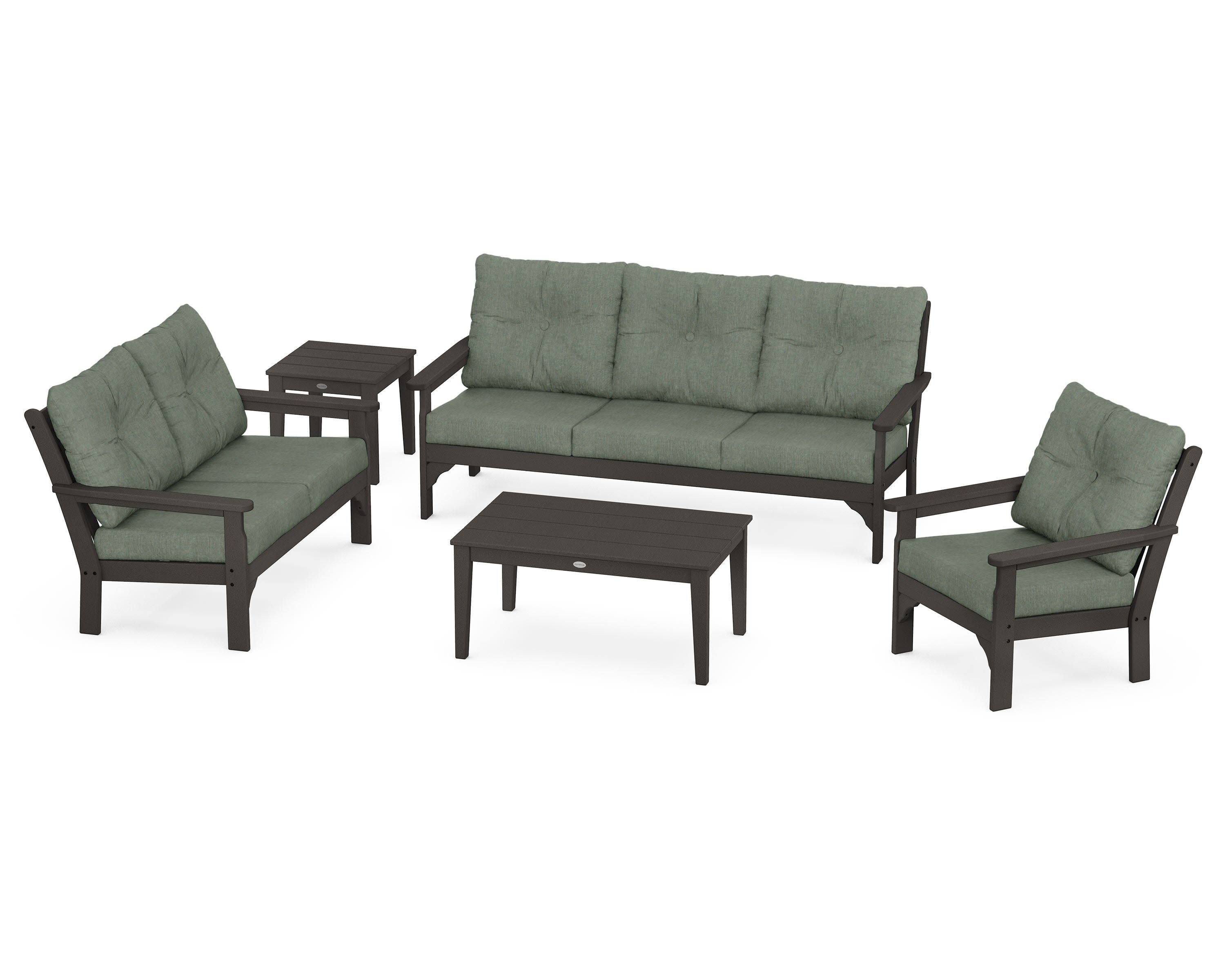 Vineyard 5 Piece Deep Seating Set in Vintage Coffee / Cast Sage