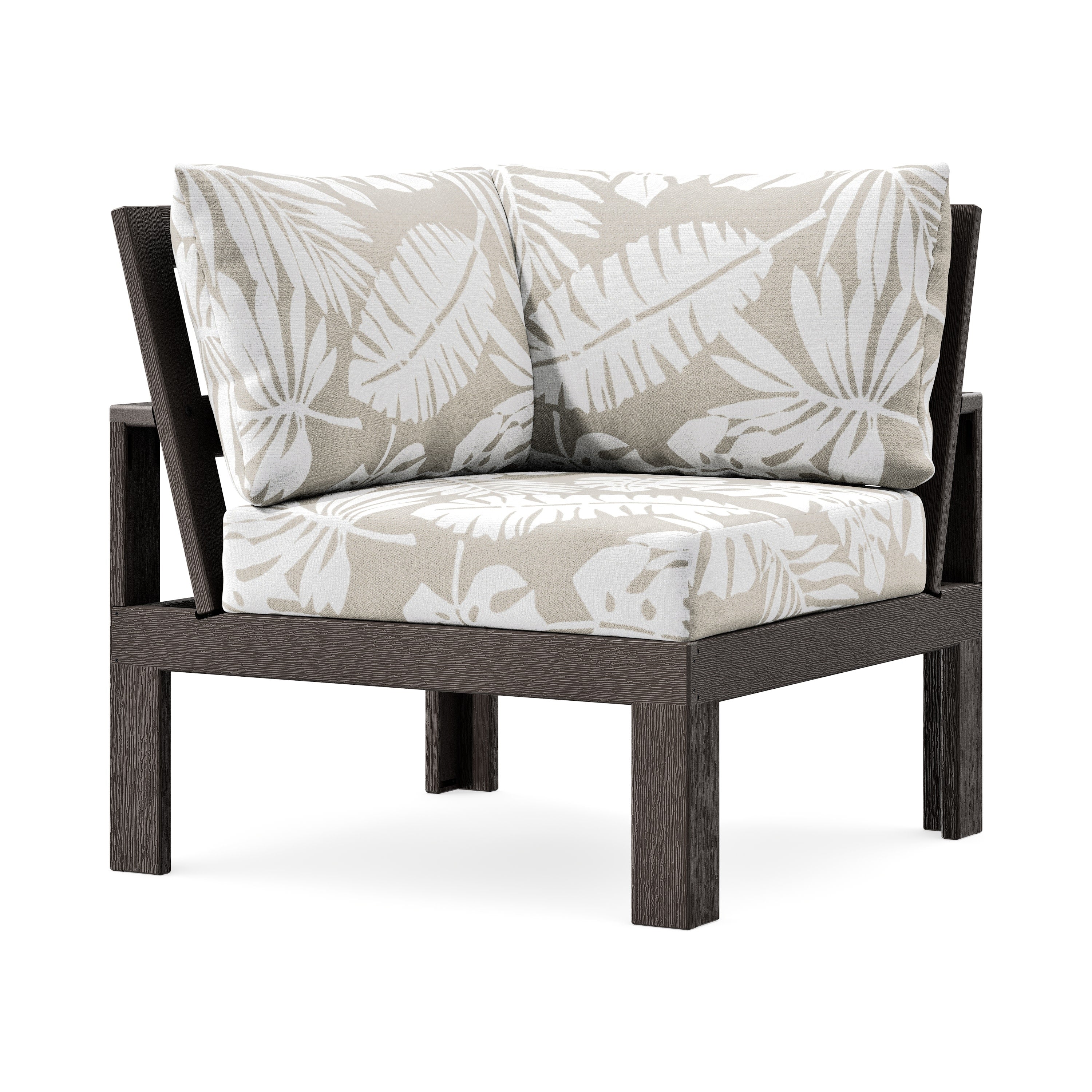 Modular Corner Chair in Vintage Coffee / Leaf Dune Burlap
