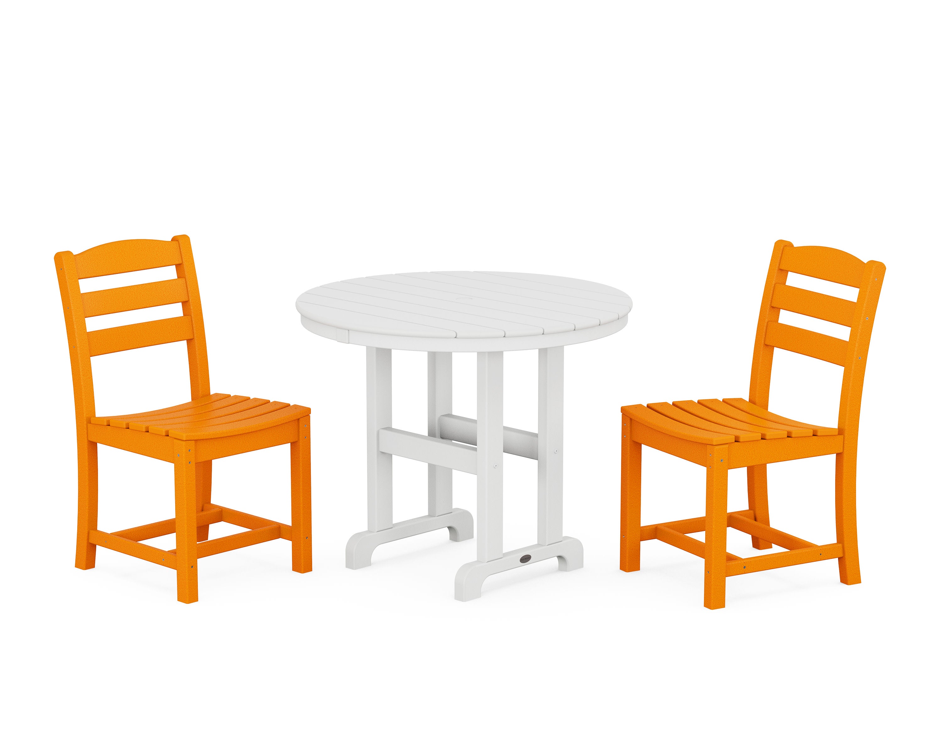 La Casa Caf Side Chair 3-Piece Round Dining Set in Tangerine / White