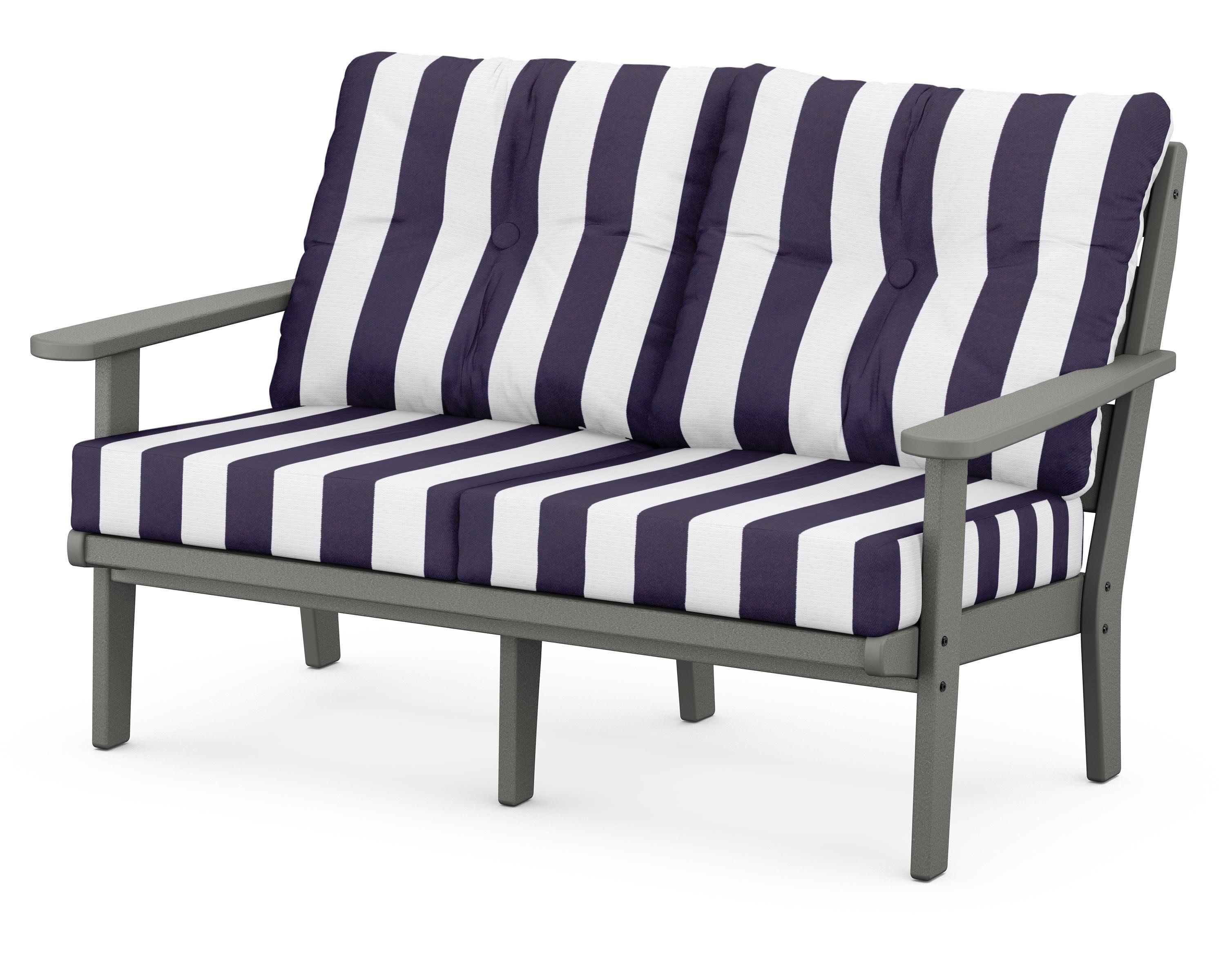 Lakeside Deep Seating Loveseat in Slate Grey / Cabana Stripe Navy