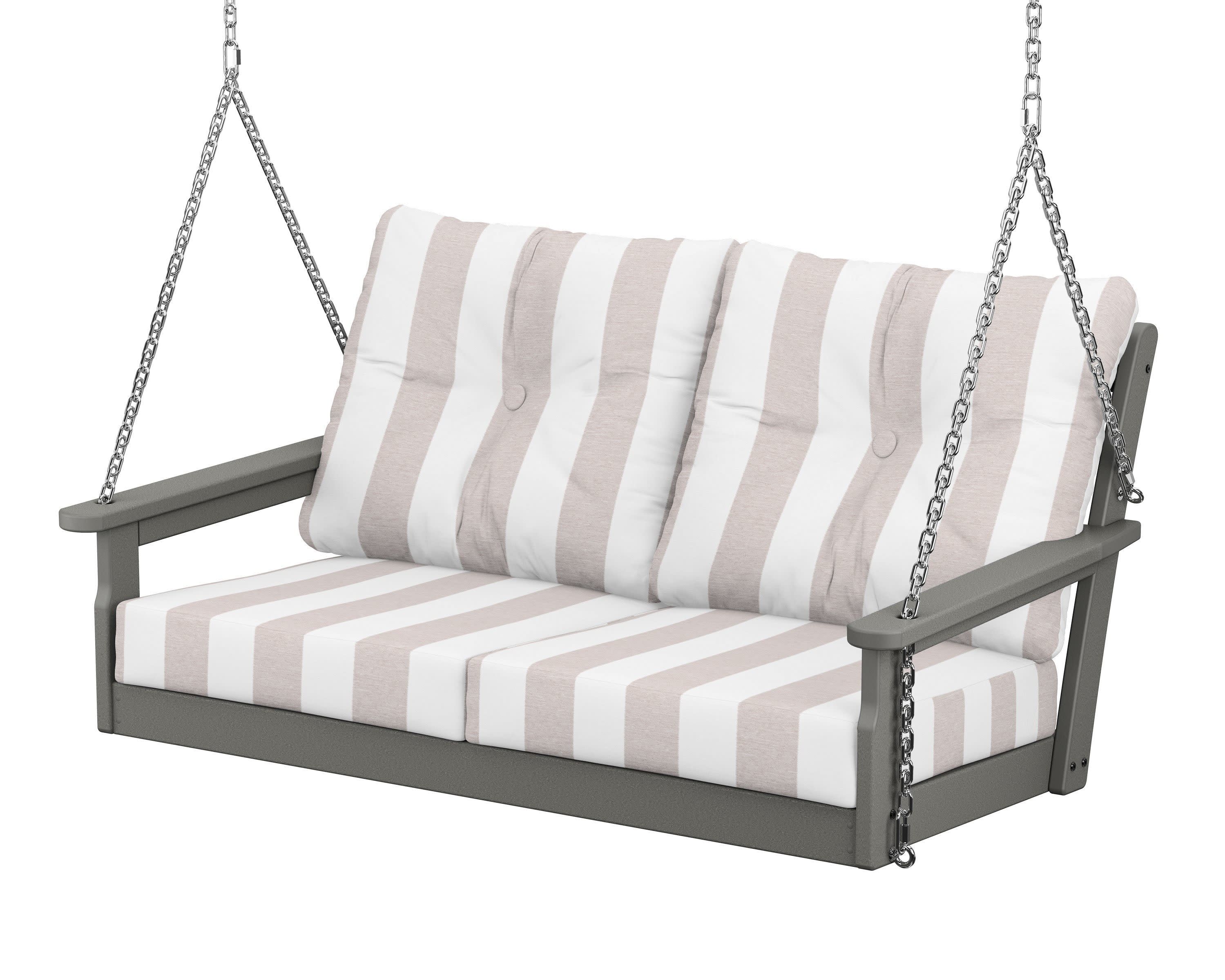 Vineyard Deep Seating Swing in Slate Grey / Cabana Stripe Dune Burlap