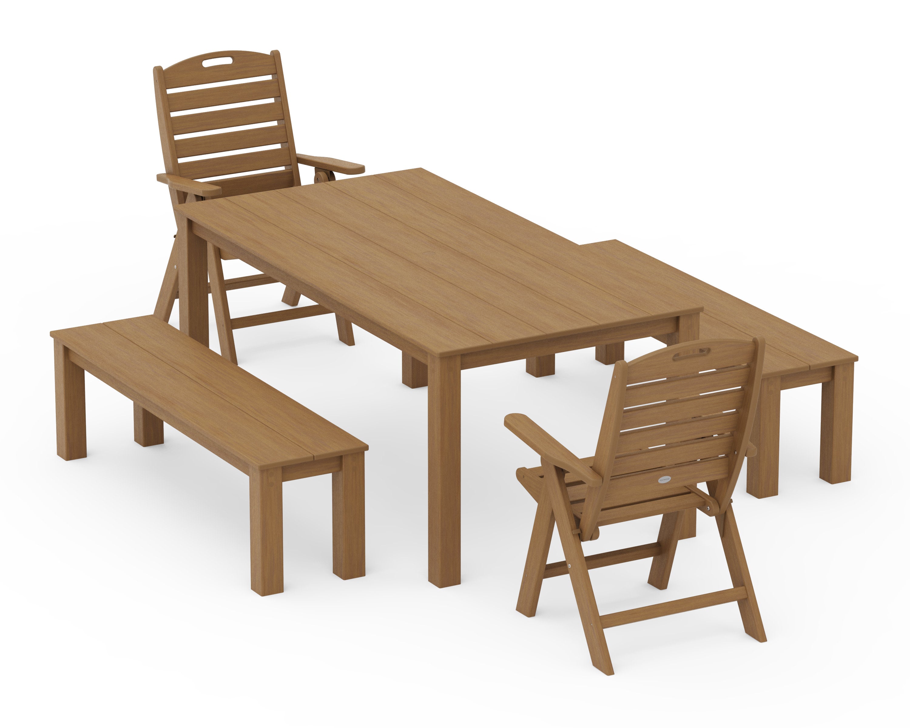 Nautical Folding Highback Chair 5-Piece Parsons Dining Set with Benches in Natural