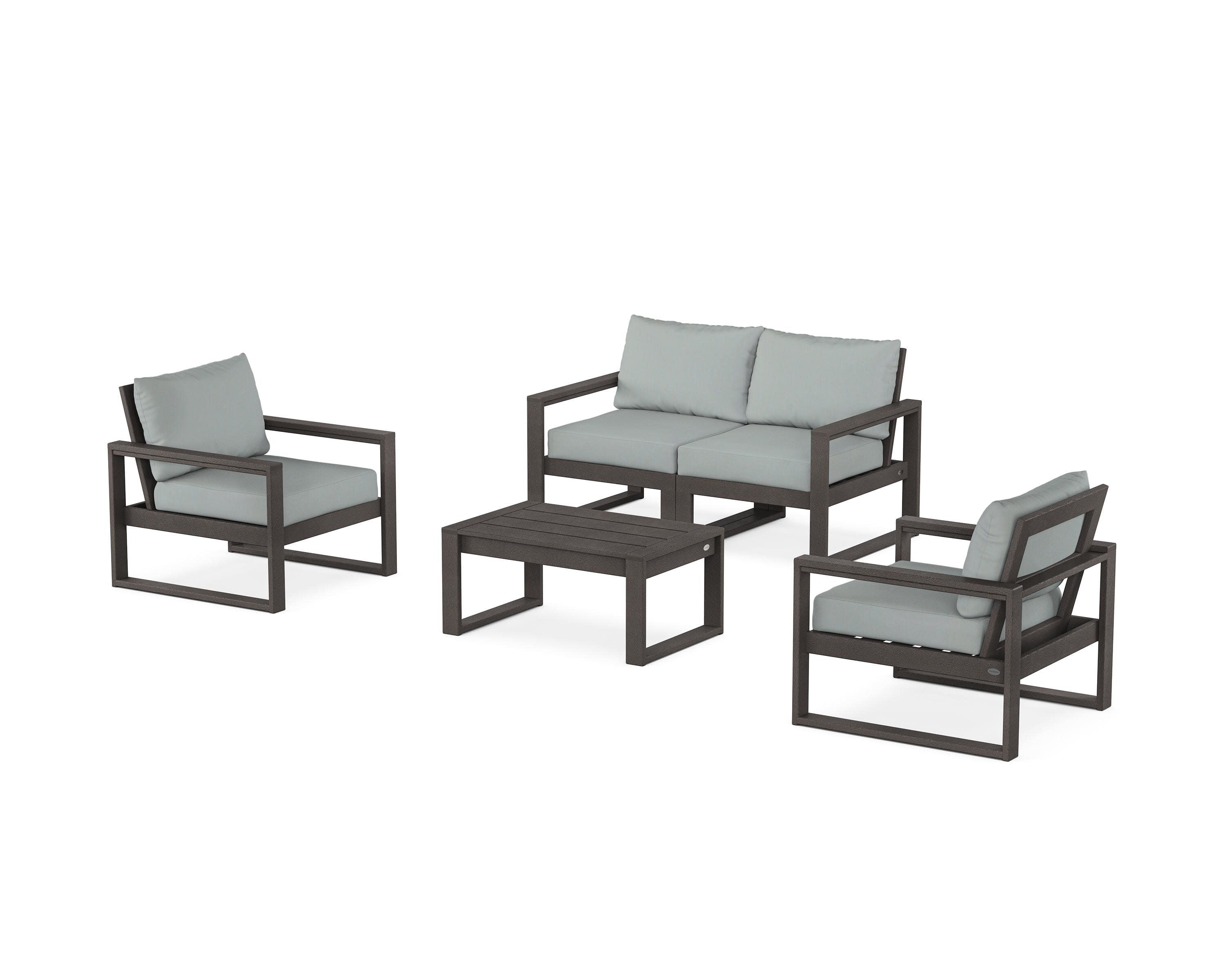 EDGE Sectional 4-Piece Deep Seating Set with Loveseat in Vintage Coffee / Spa