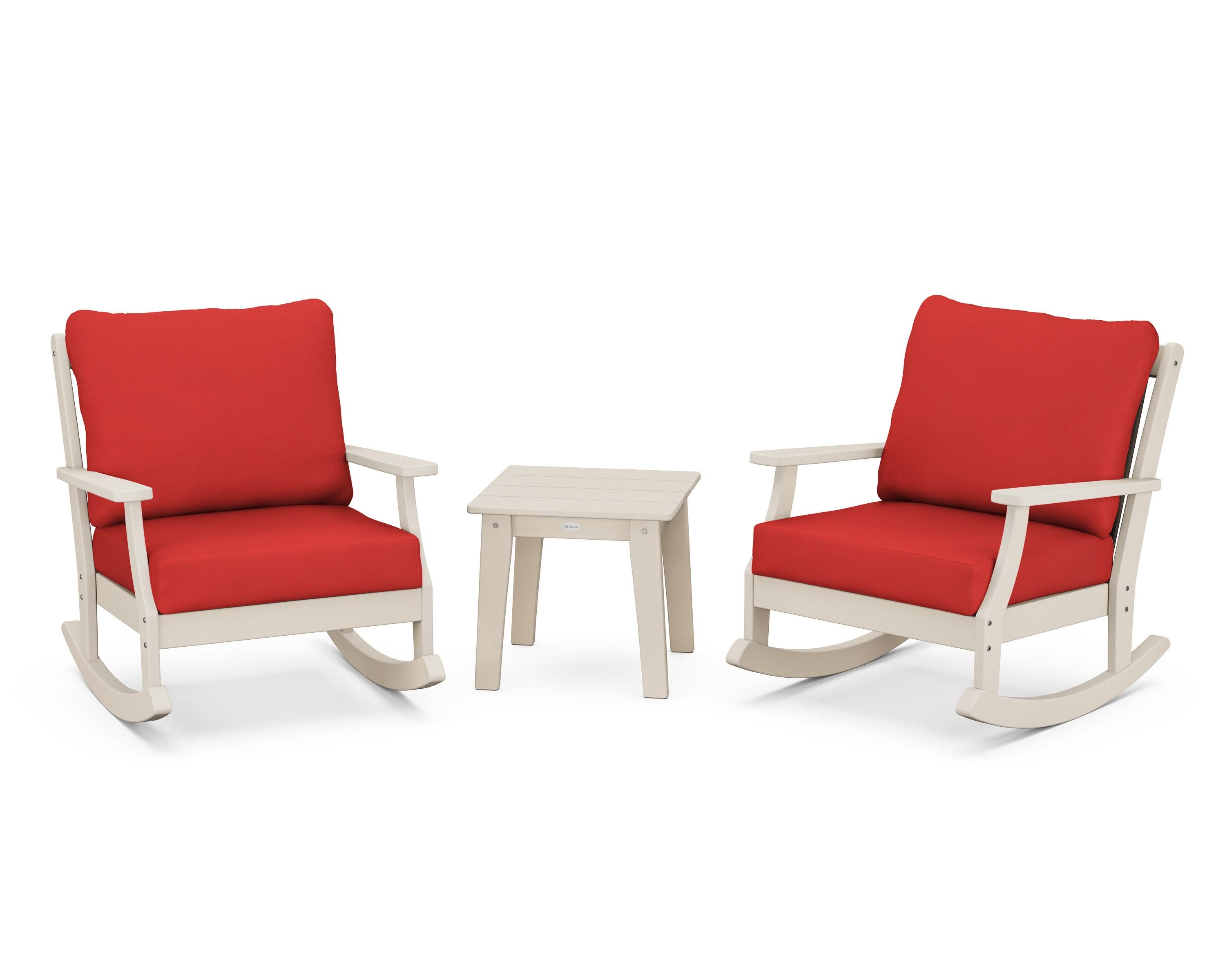 Braxton 3-Piece Deep Seating Rocker Set in Sand / Crimson Linen