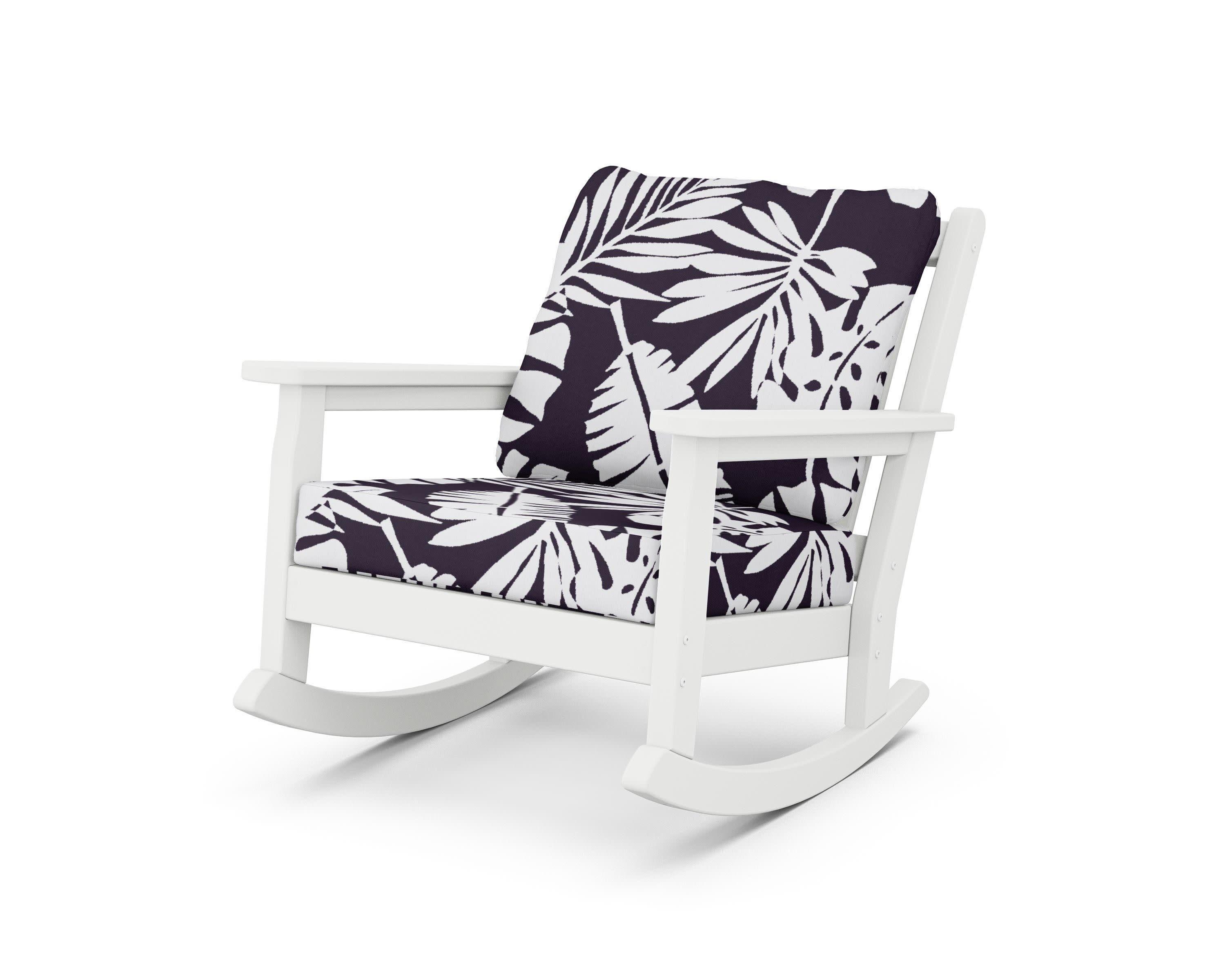 Chippendale Deep Seating Rocking Chair in White / Leaf Navy