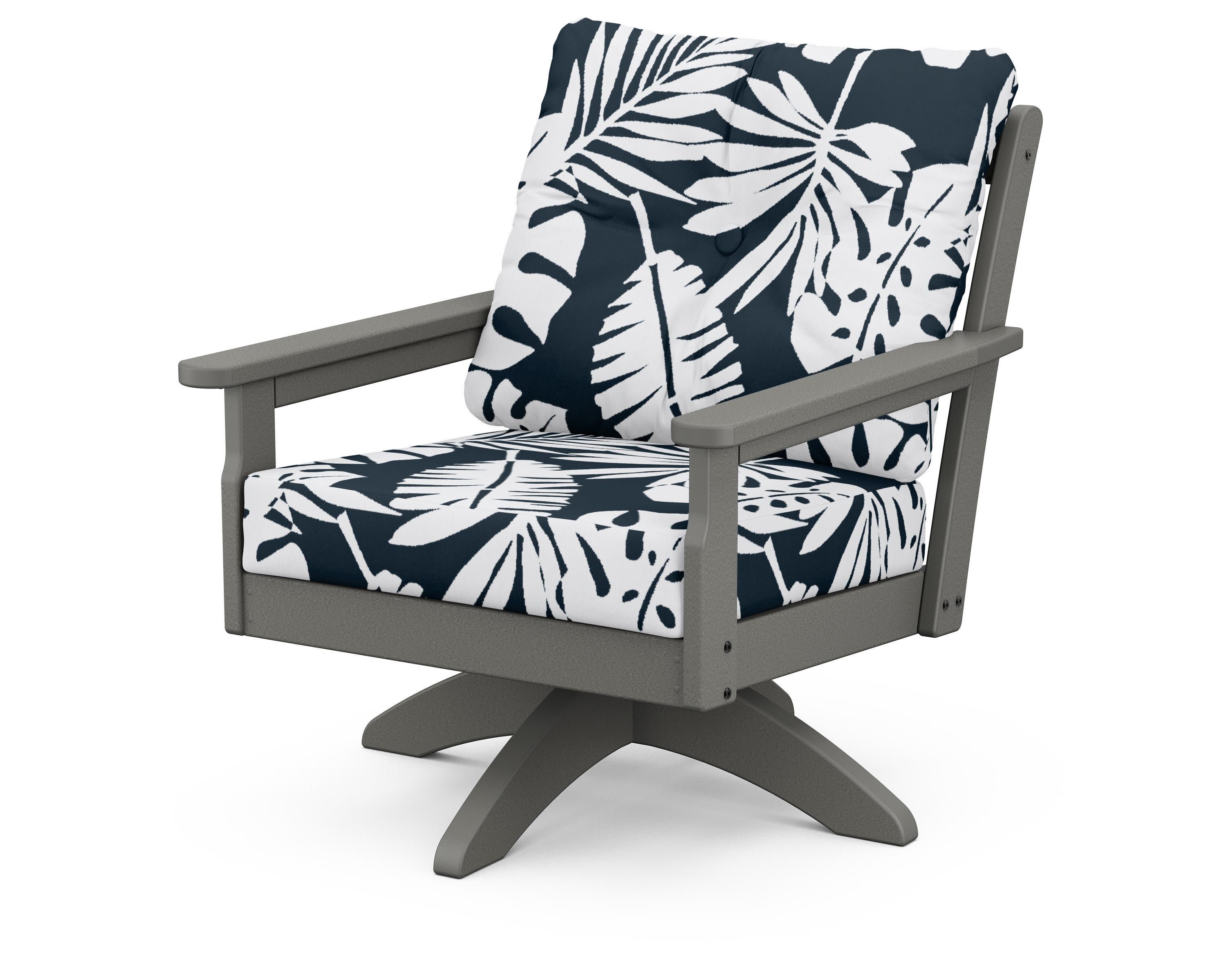 Vineyard Deep Seating Swivel Chair in Slate Grey / Leaf Marine Indigo