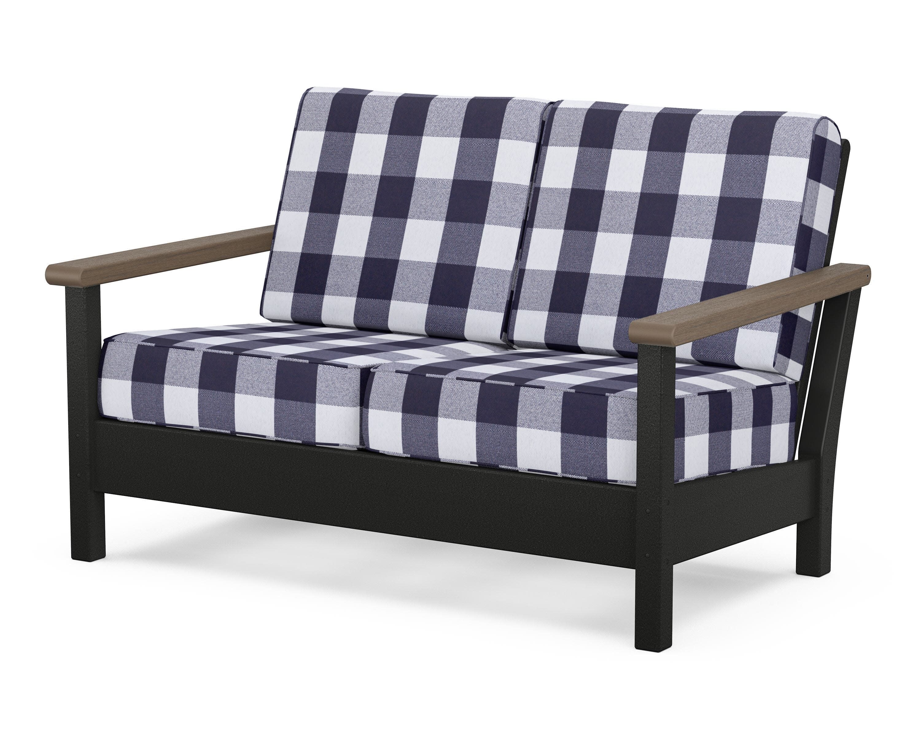 Harbour Deep Seating Loveseat in Black / Kona / Buffalo Plaid Navy