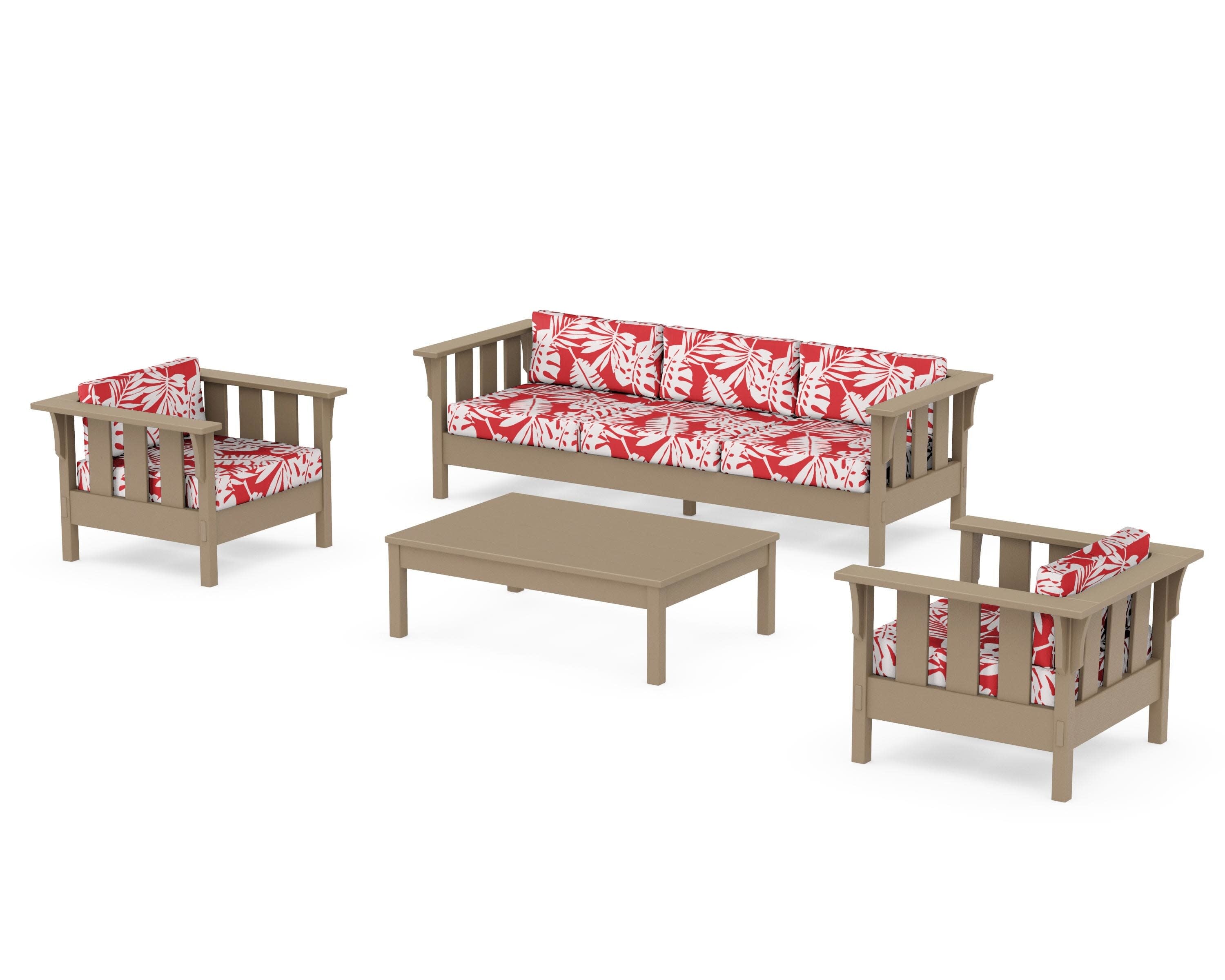 Acadia 4-Piece Deep Seating Set with Sofa in Vintage Sahara / Leaf Crimson