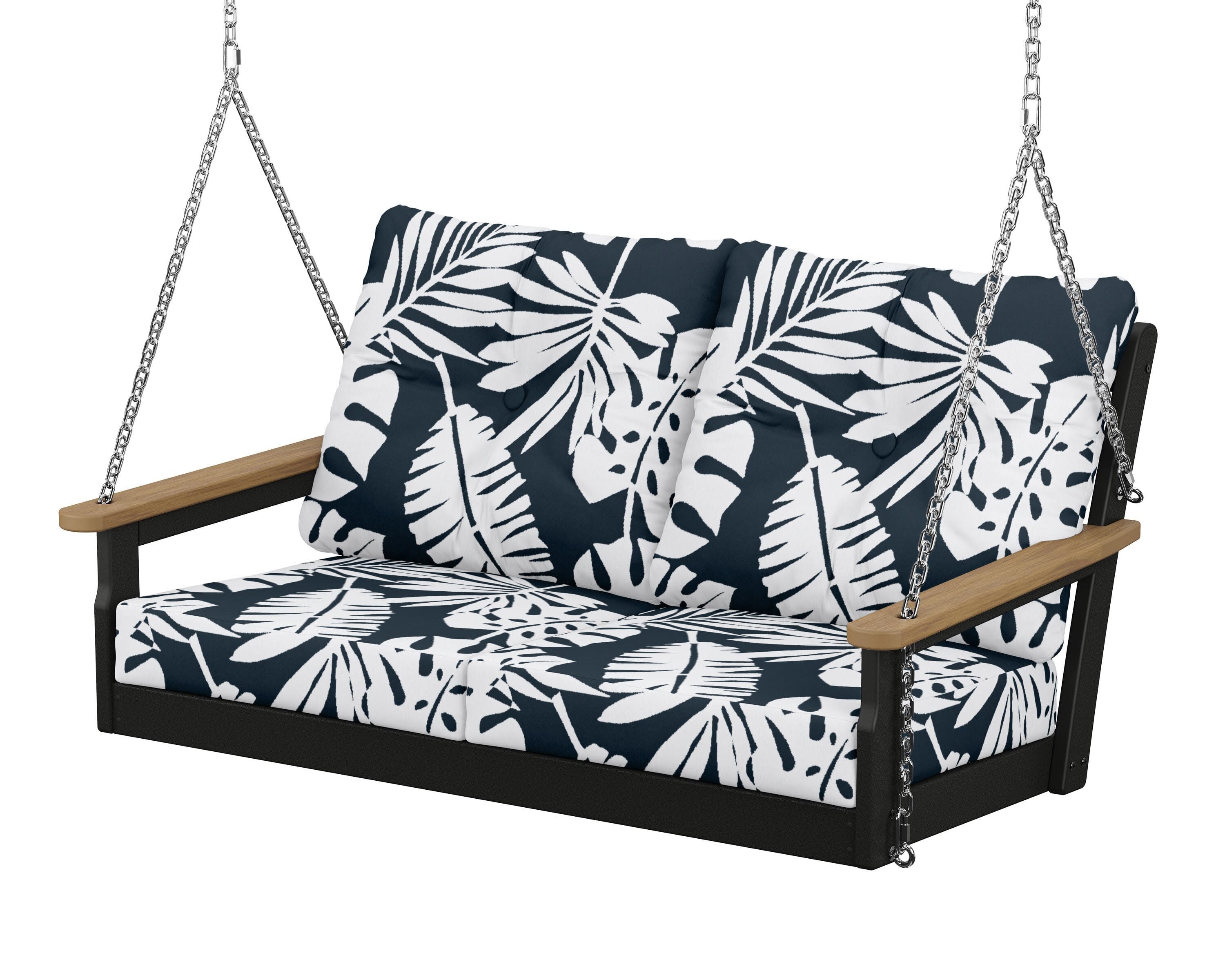 Vineyard Deep Seating Swing in Black / Natural / Leaf Marine Indigo