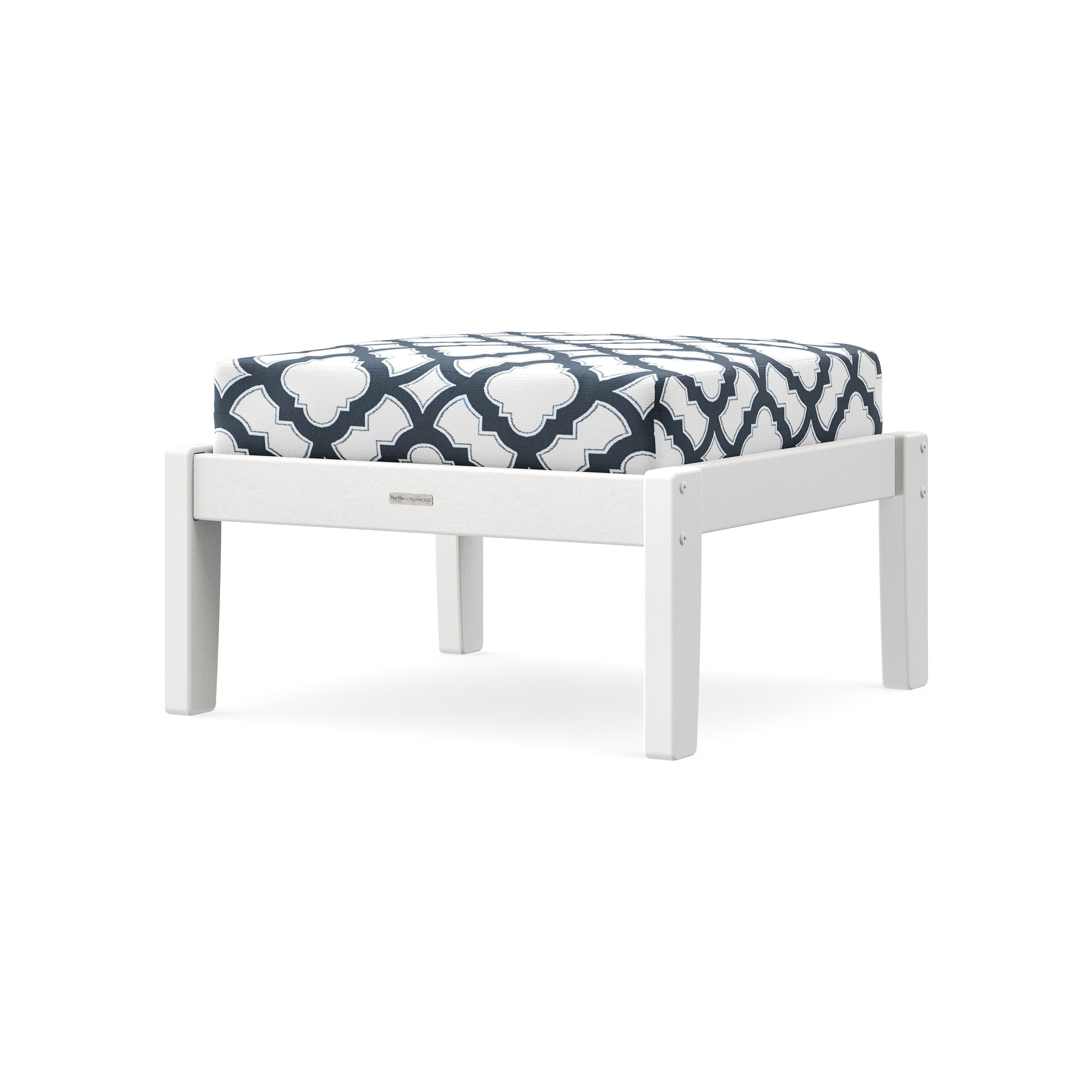 Chinoiserie Deep Seating Ottoman in White / Trellis Marine Indigo