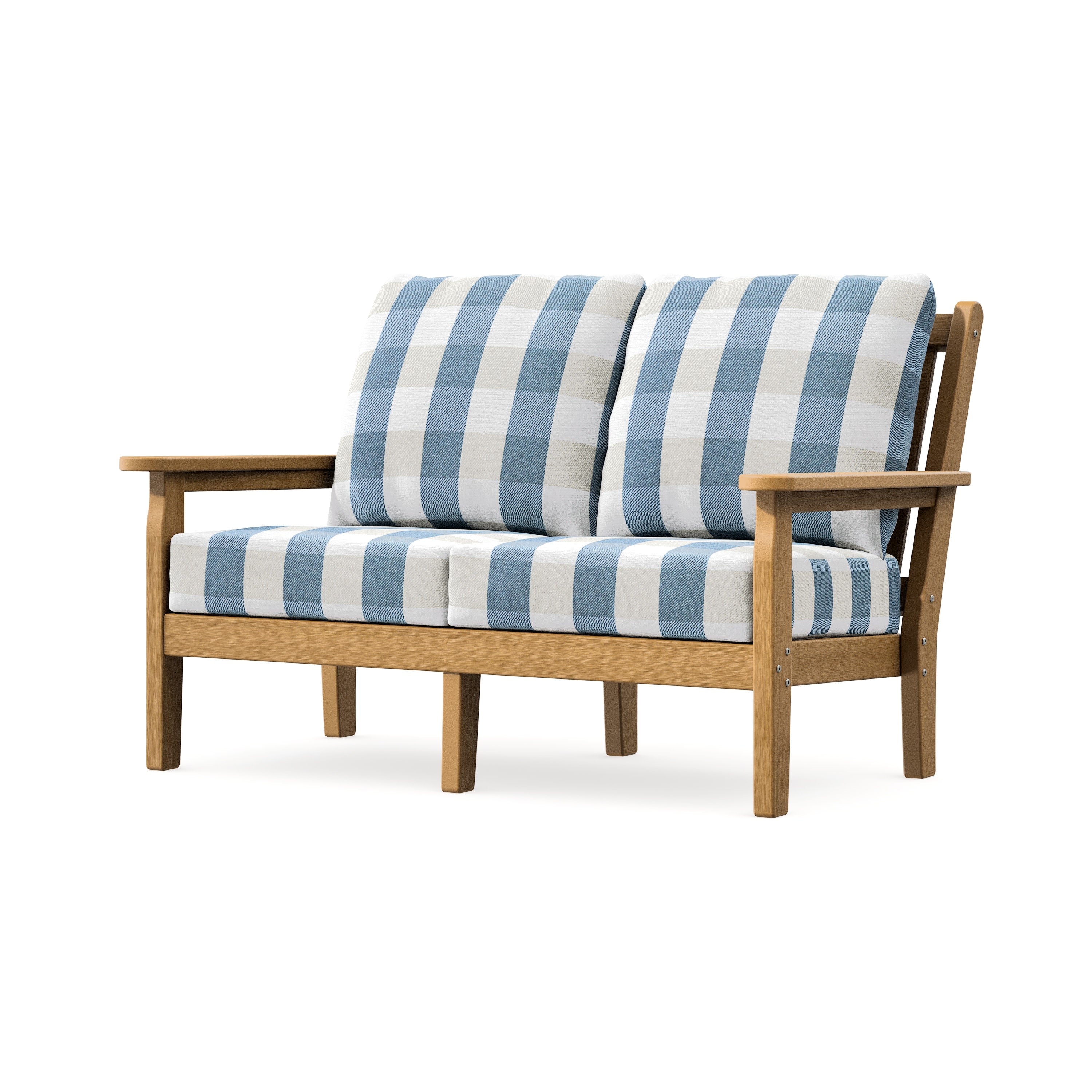 Chippendale Deep Seating Loveseat in Natural / Buffalo Plaid Sky Blue