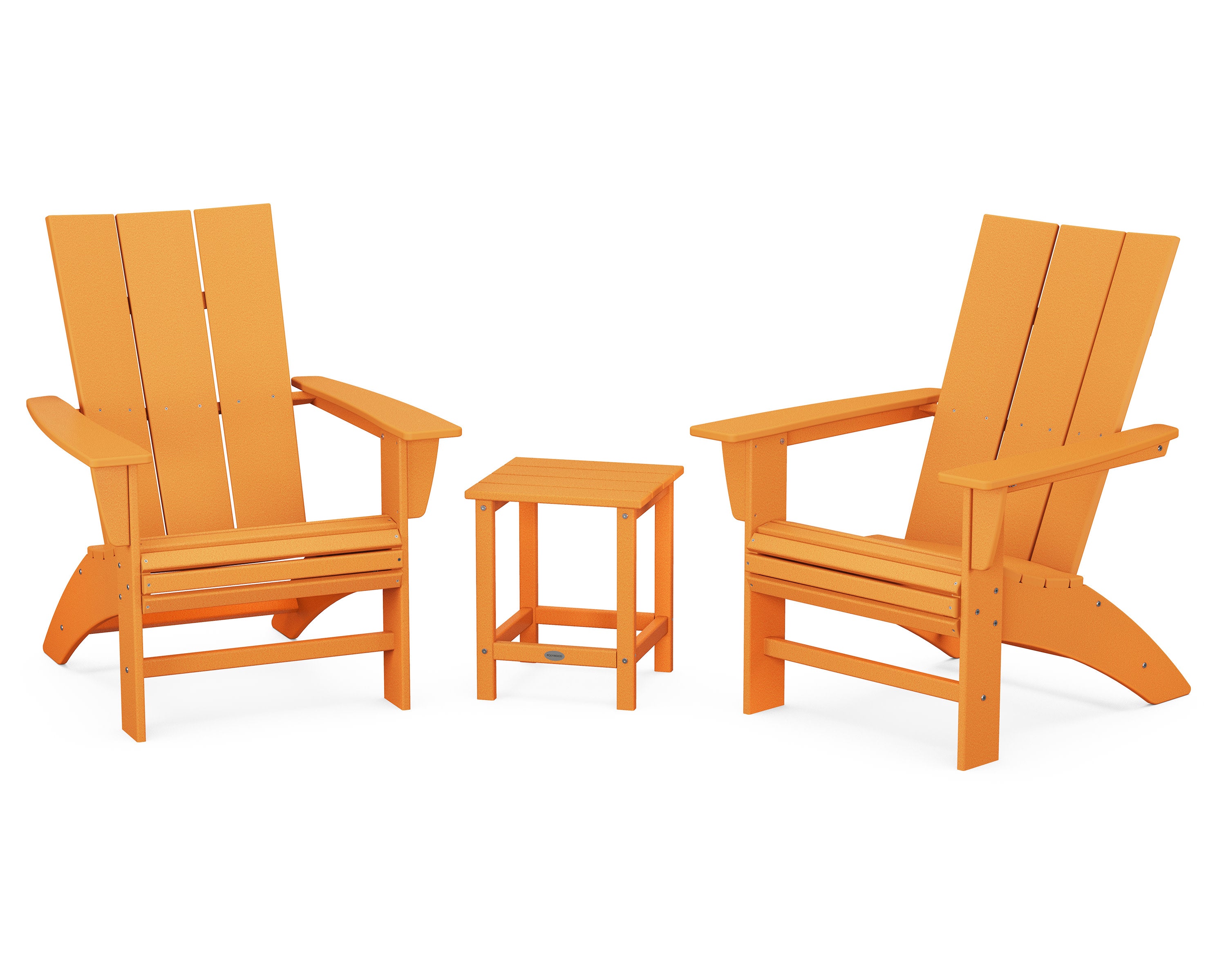 Modern 3-Piece Curveback Adirondack Set with Long Island 18" Side Table in Tangerine