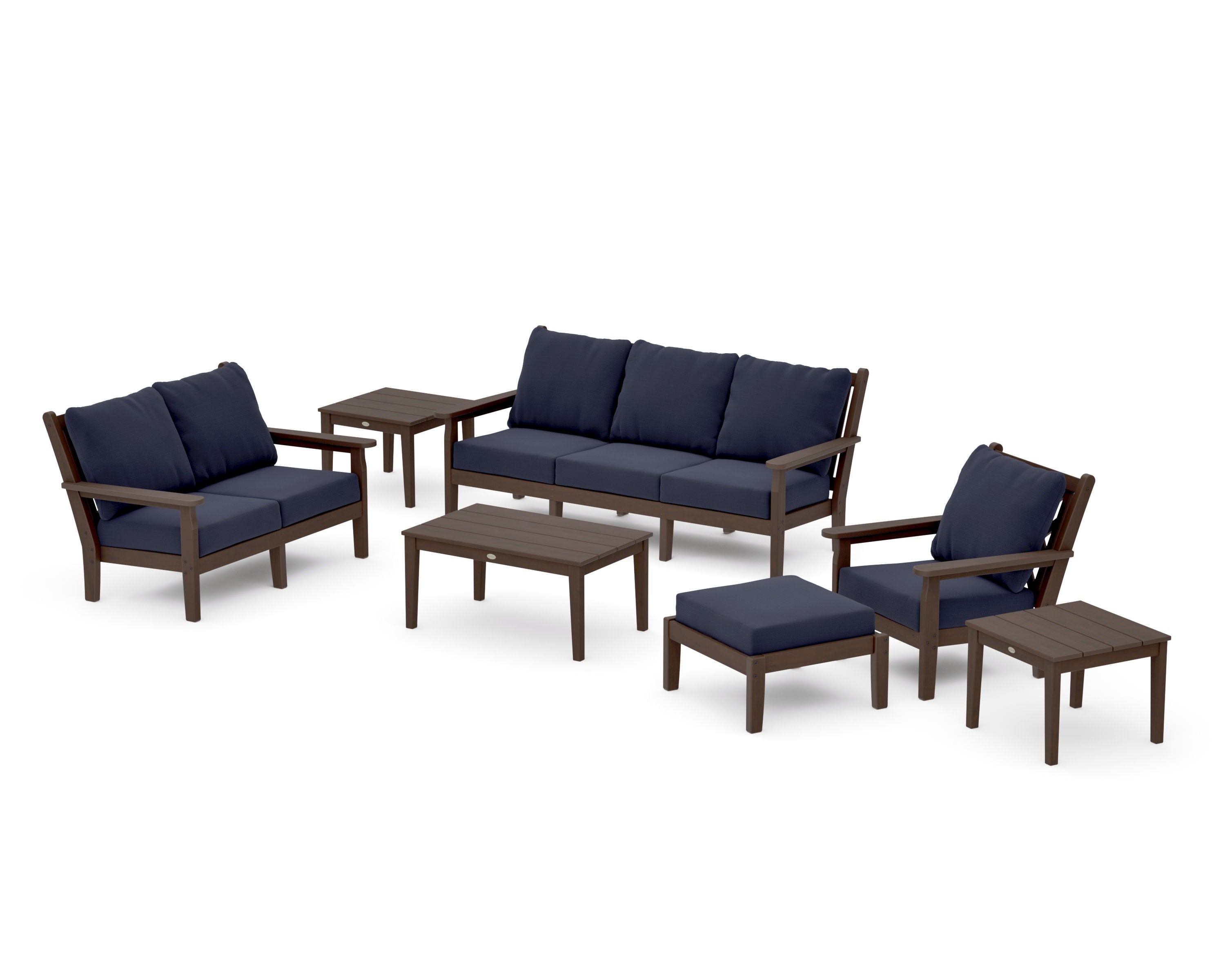 Chippendale 7-Piece Deep Seating Set in Kona / Navy Linen