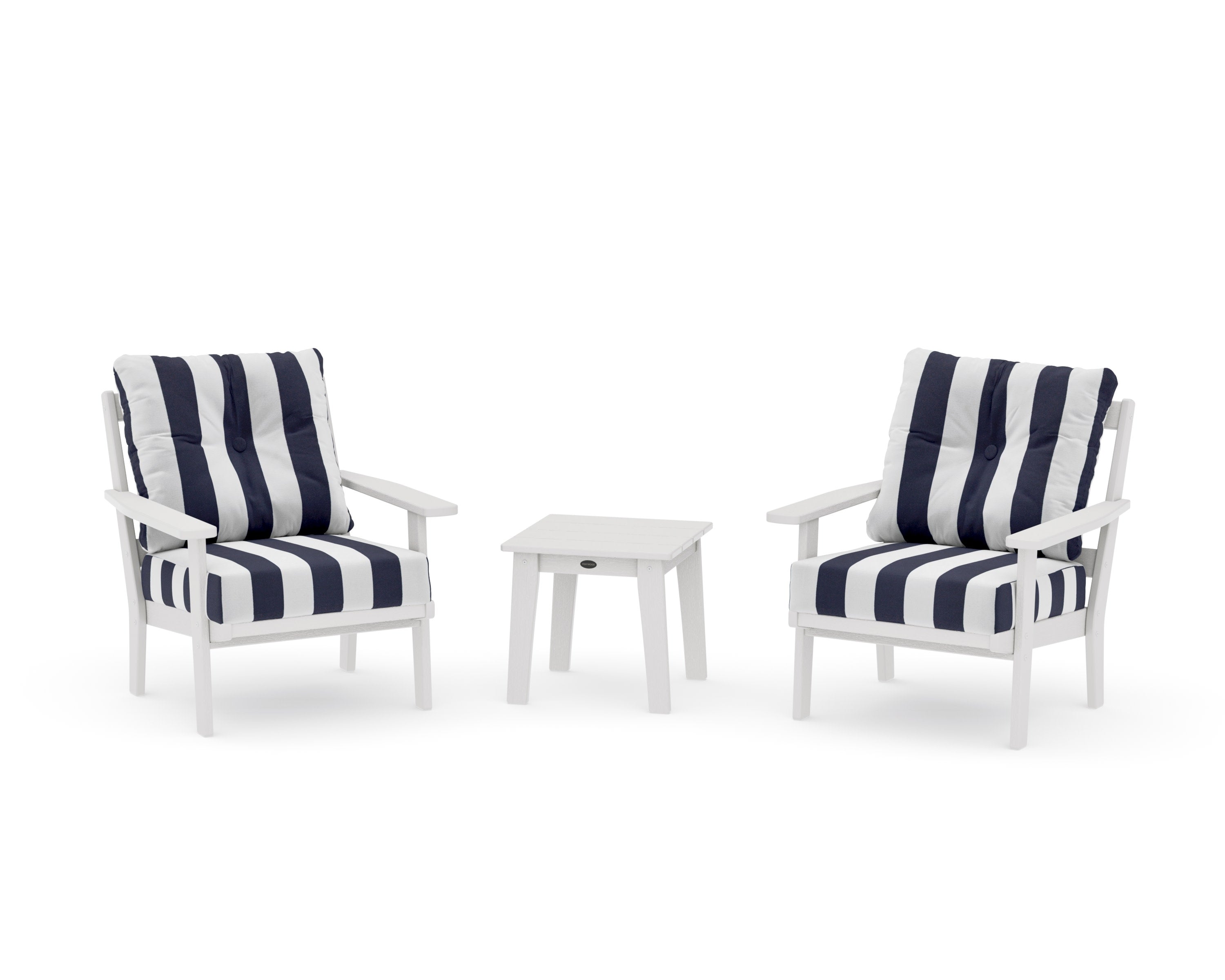 Oxford 3-Piece Deep Seating Set in Vintage White / Cabana Stripe Navy