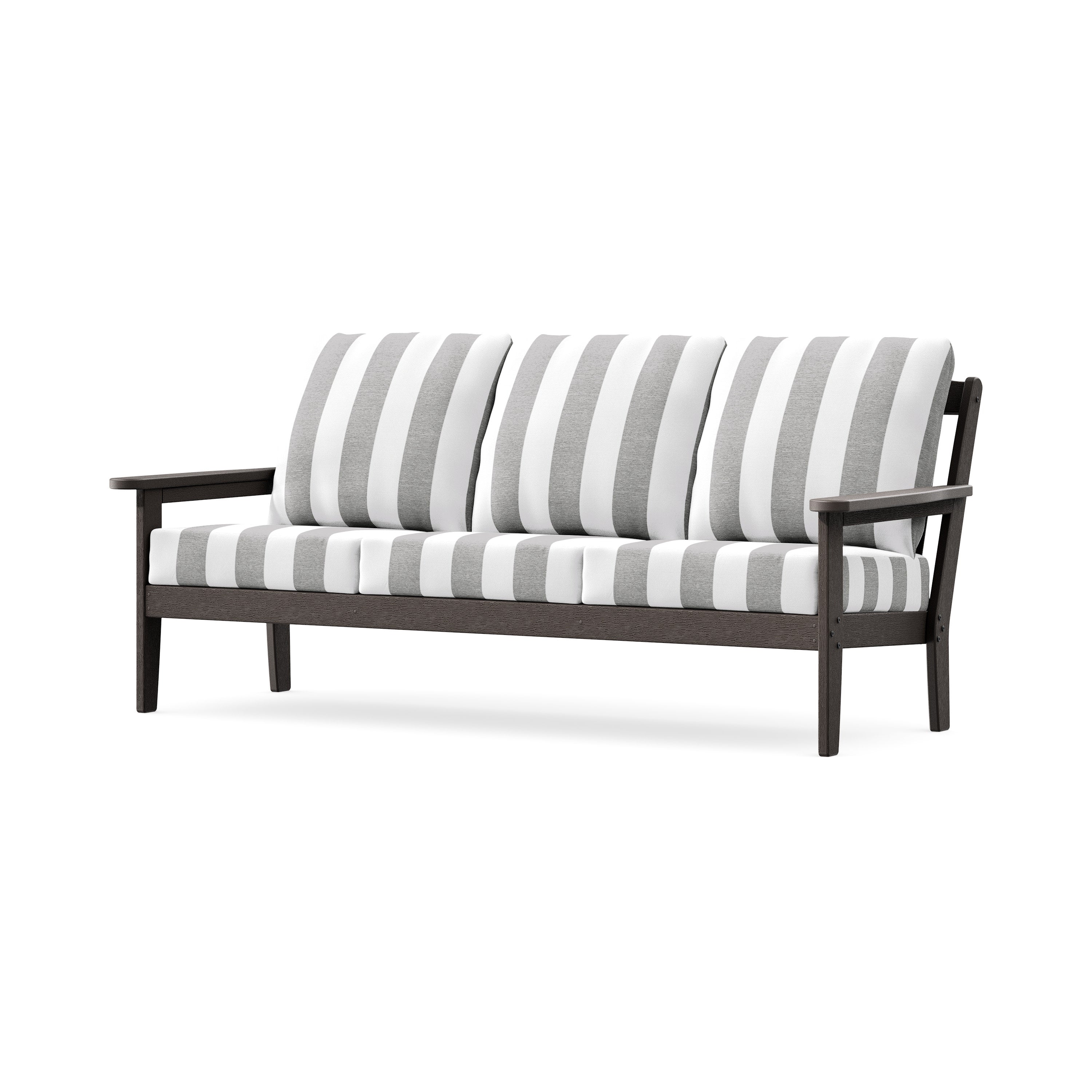 Cottage Deep Seating Sofa in Vintage Coffee / Cabana Stripe Grey Mist