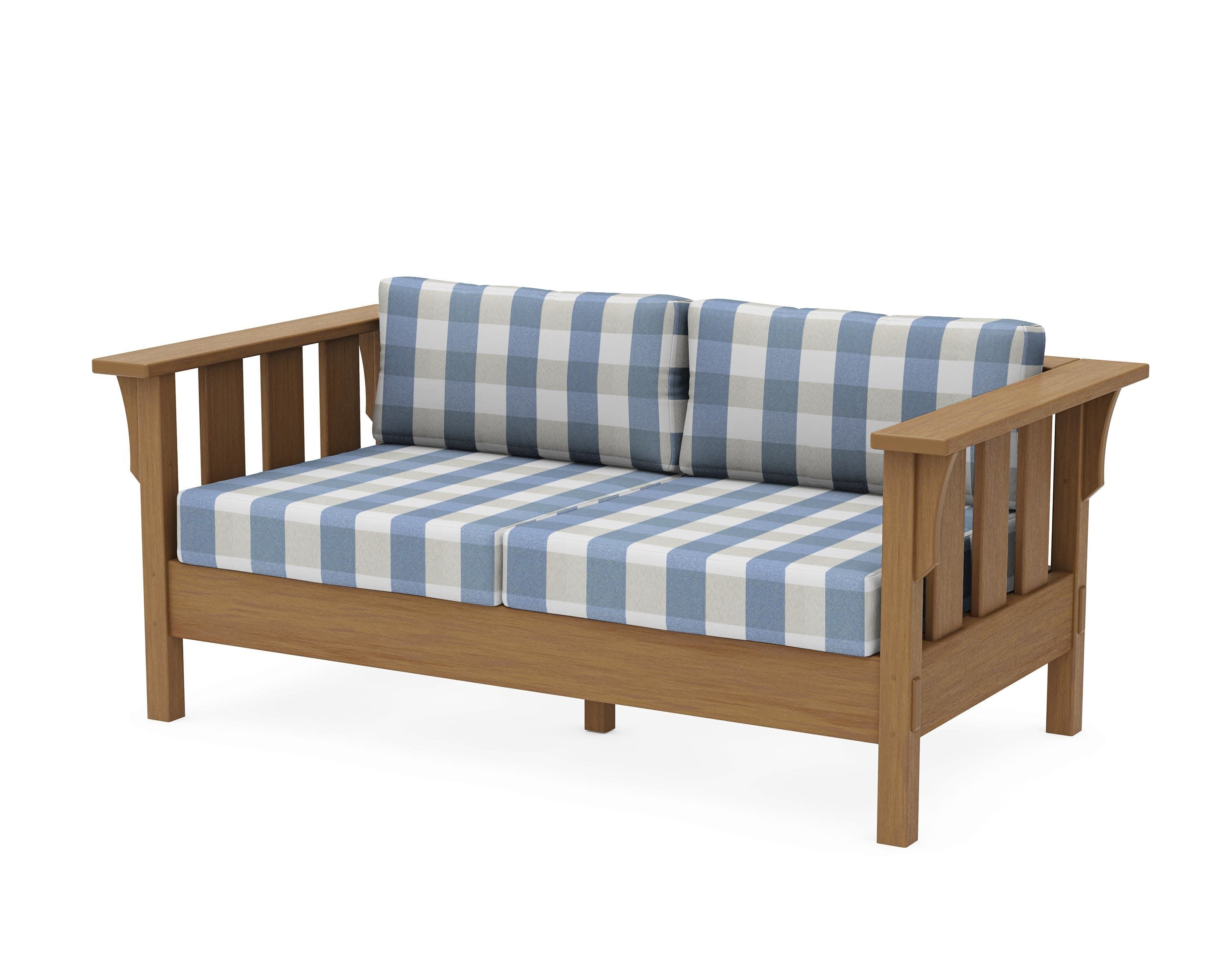 Acadia Deep Seating Loveseat in Natural / Buffalo Plaid Sky Blue