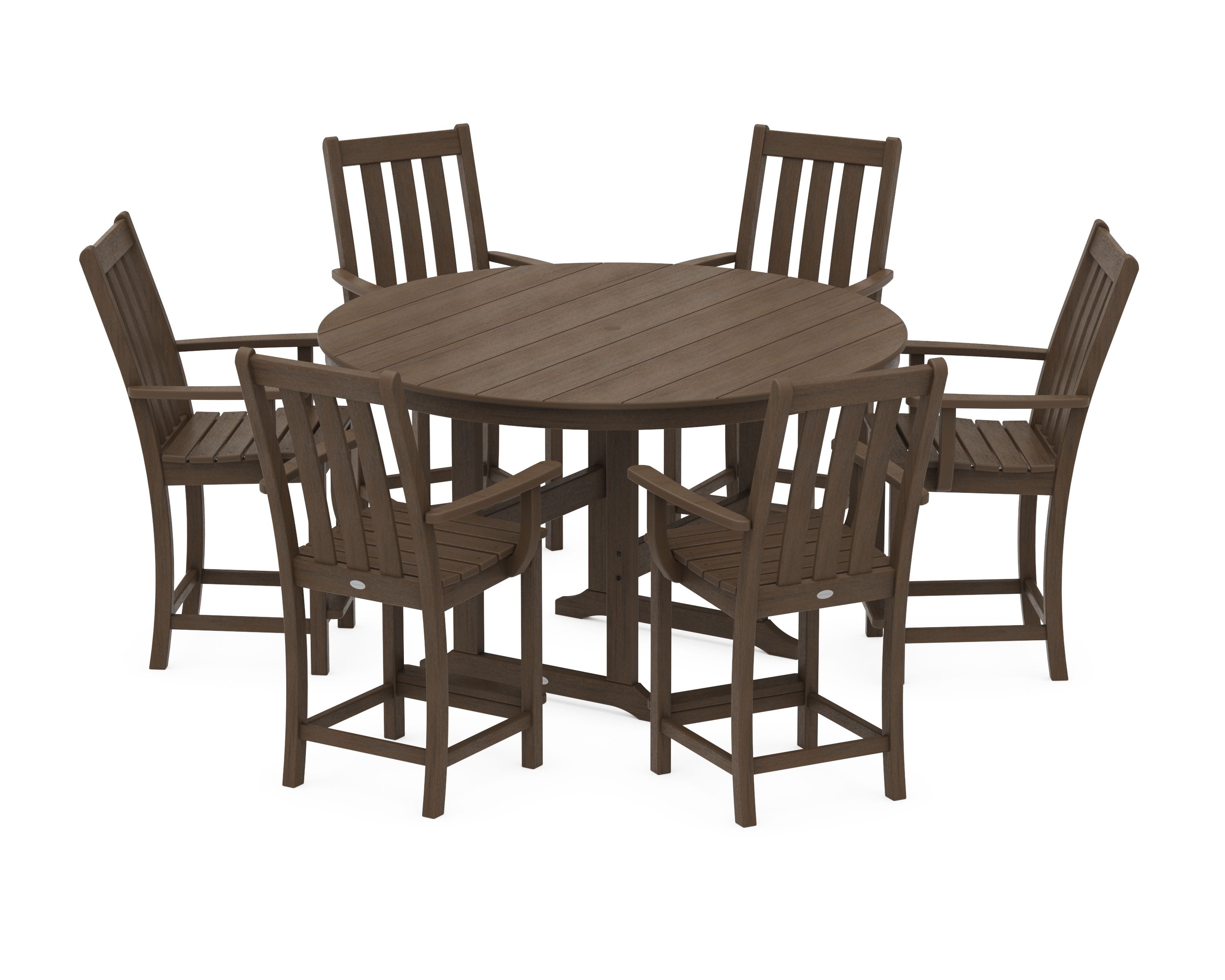 Vineyard 7-Piece Arm Chair Round Farmhouse Counter Set in Kona