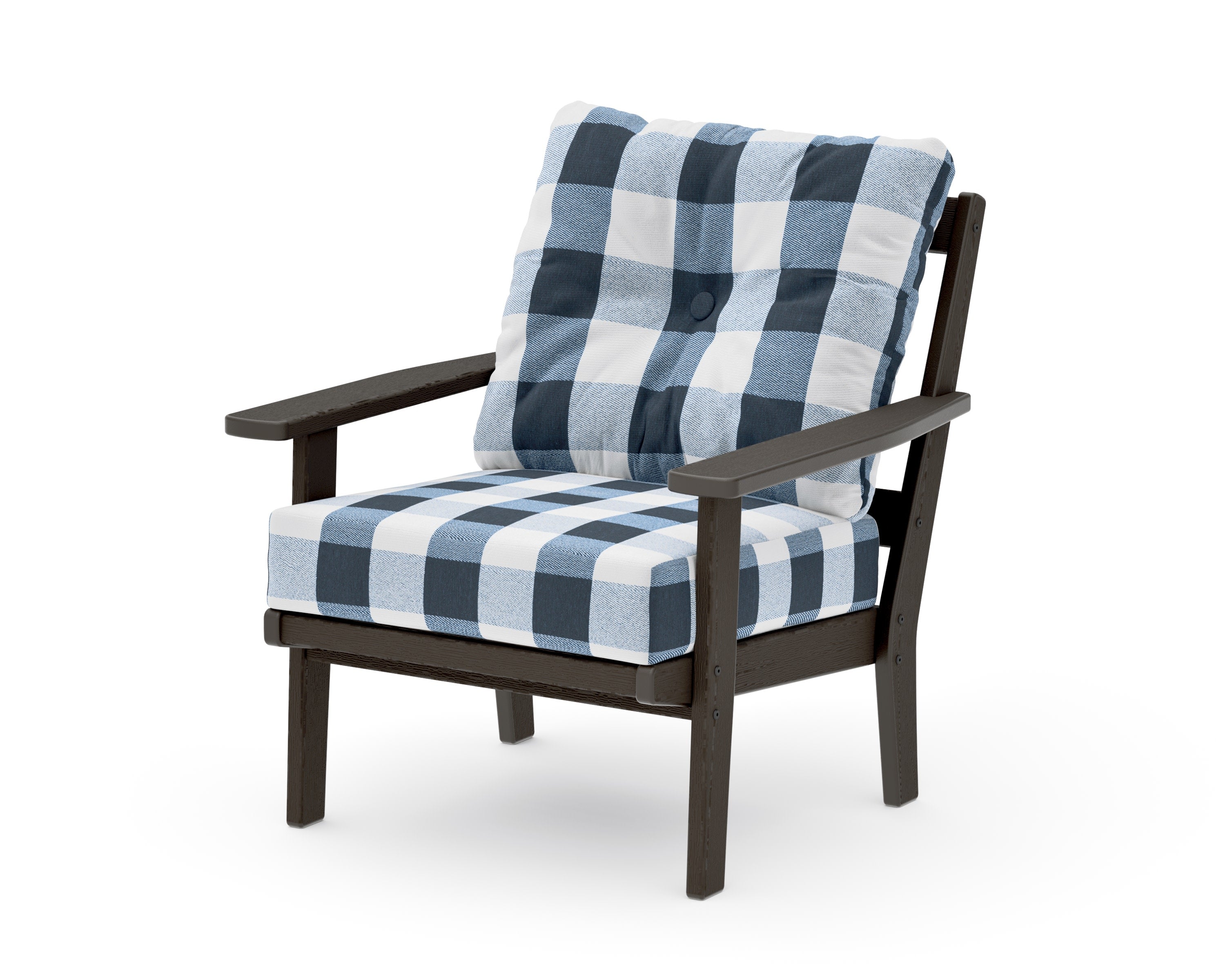 Prairie Deep Seating Chair in Vintage Coffee / Buffalo Plaid Marine Indigo