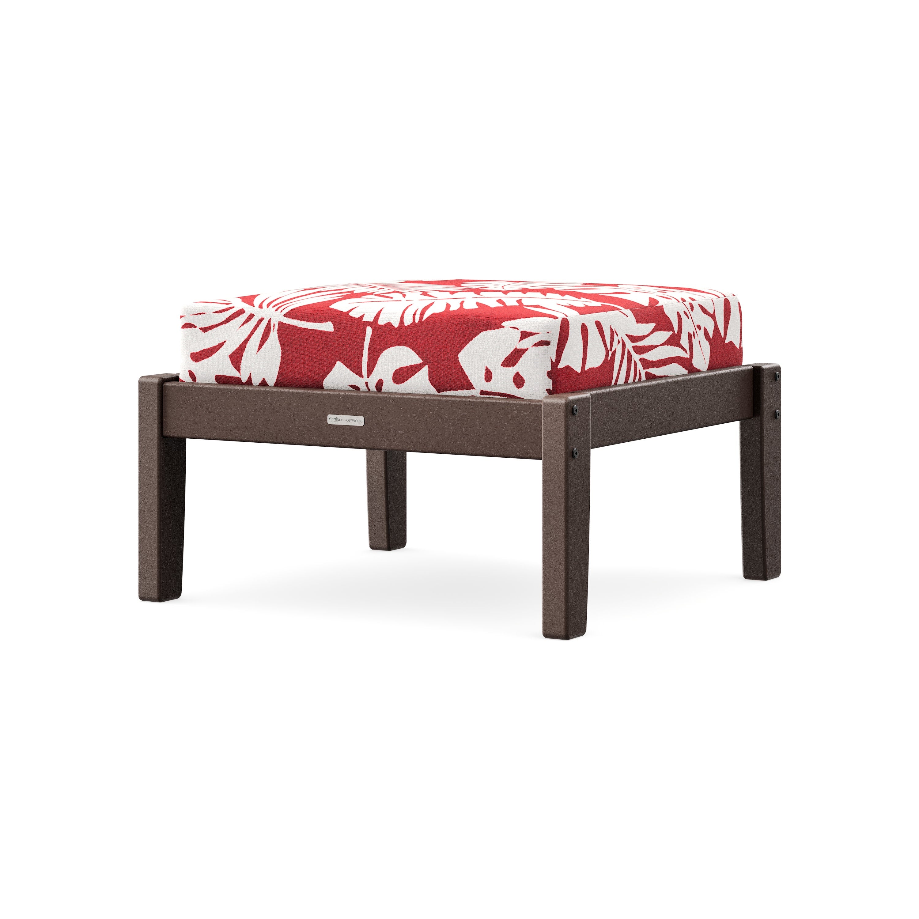 Chinoiserie Deep Seating Ottoman in Mahogany / Leaf Crimson