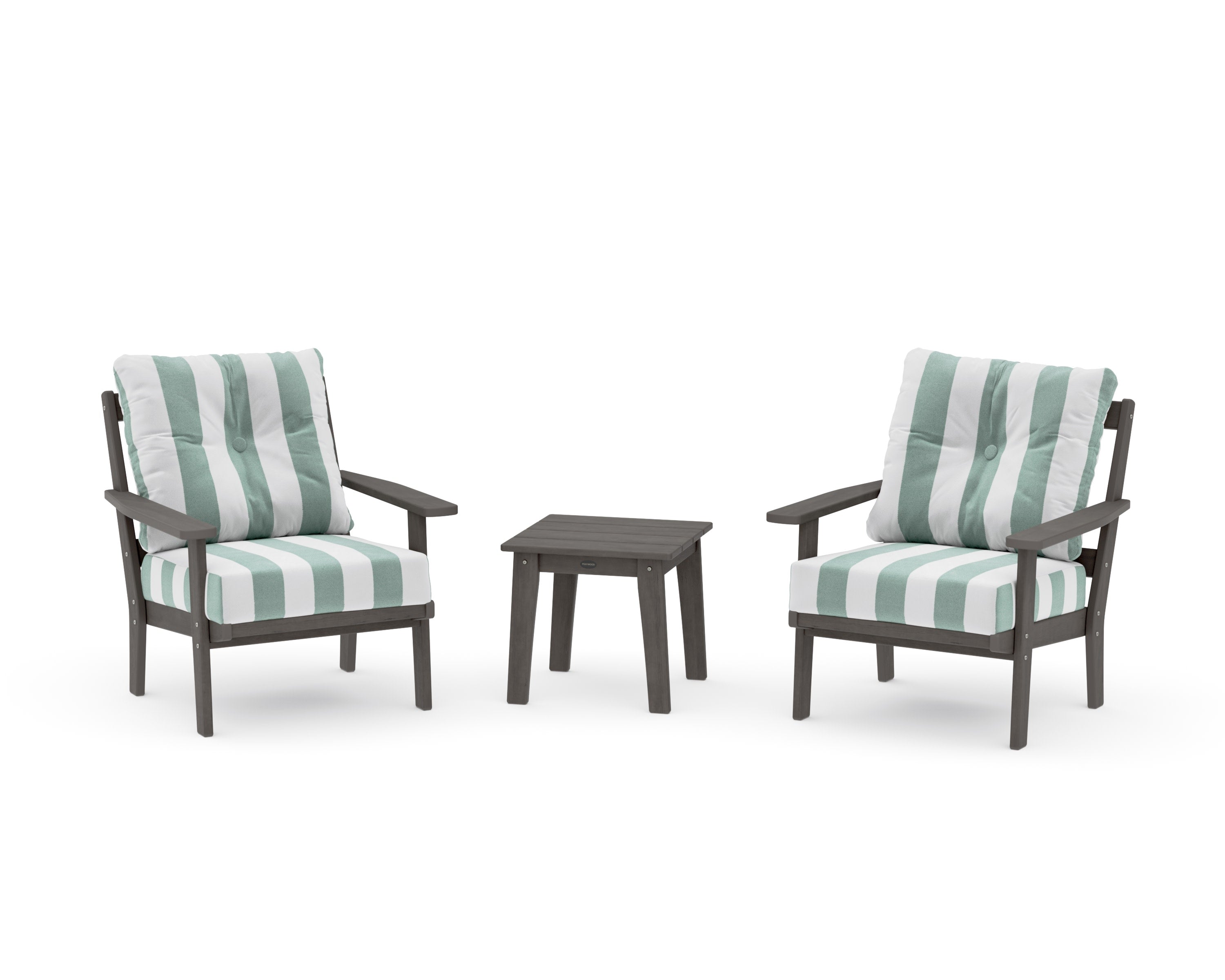Oxford 3-Piece Deep Seating Set in Driftwood / Cabana Stripe Glacier Spa