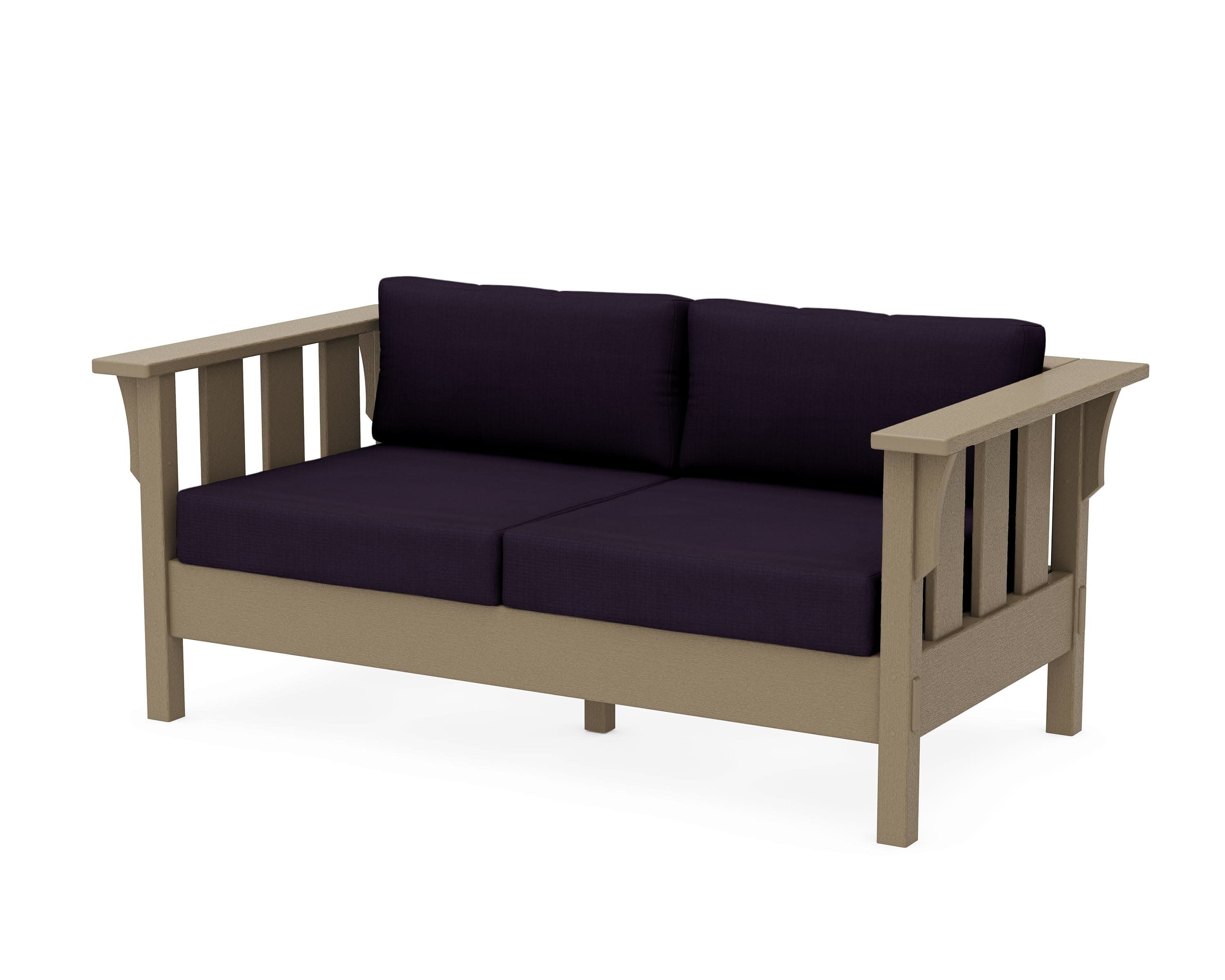 Acadia Deep Seating Loveseat in Vintage Sahara / Navy Linen
