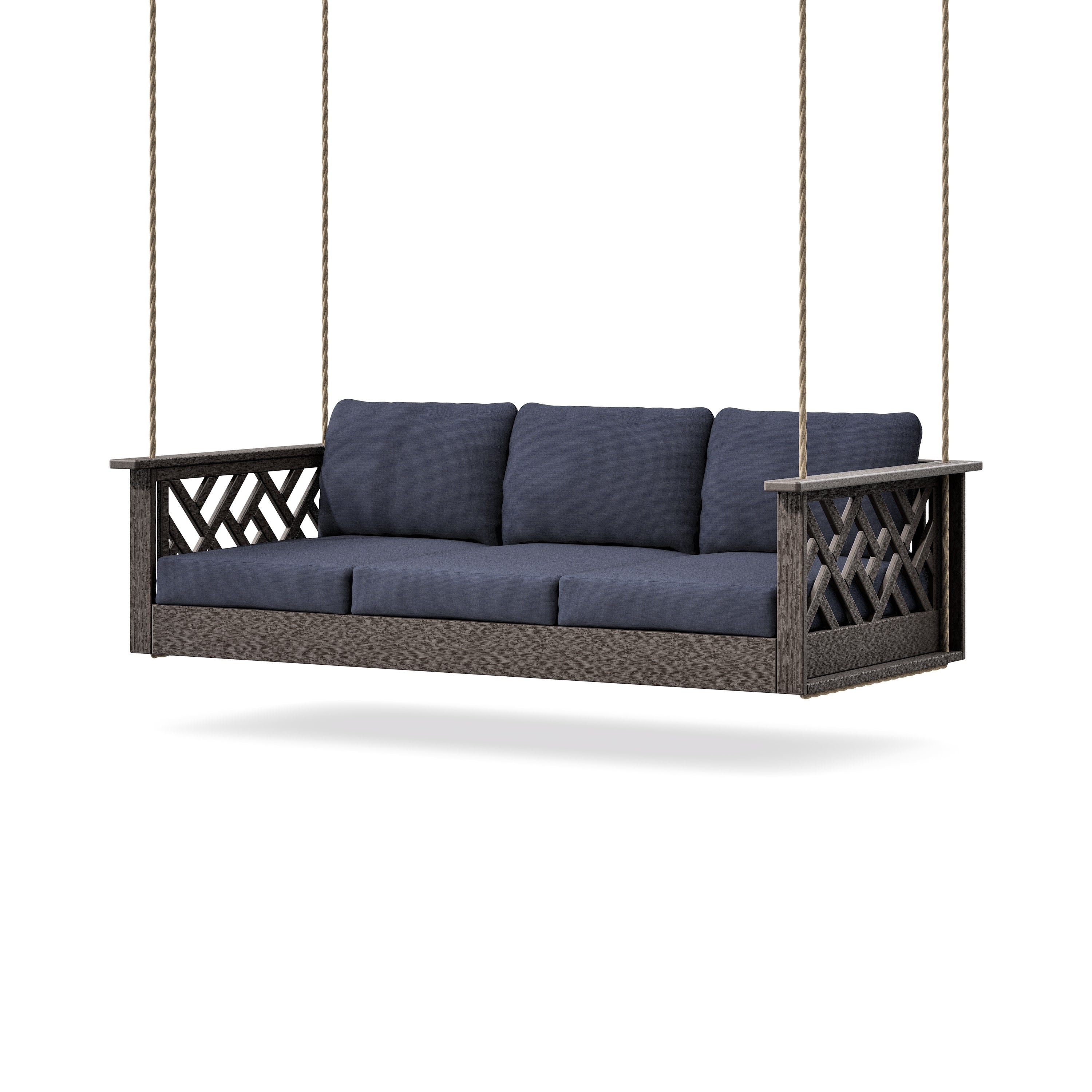 Chippendale Daybed Swing in Vintage Coffee / Navy Linen
