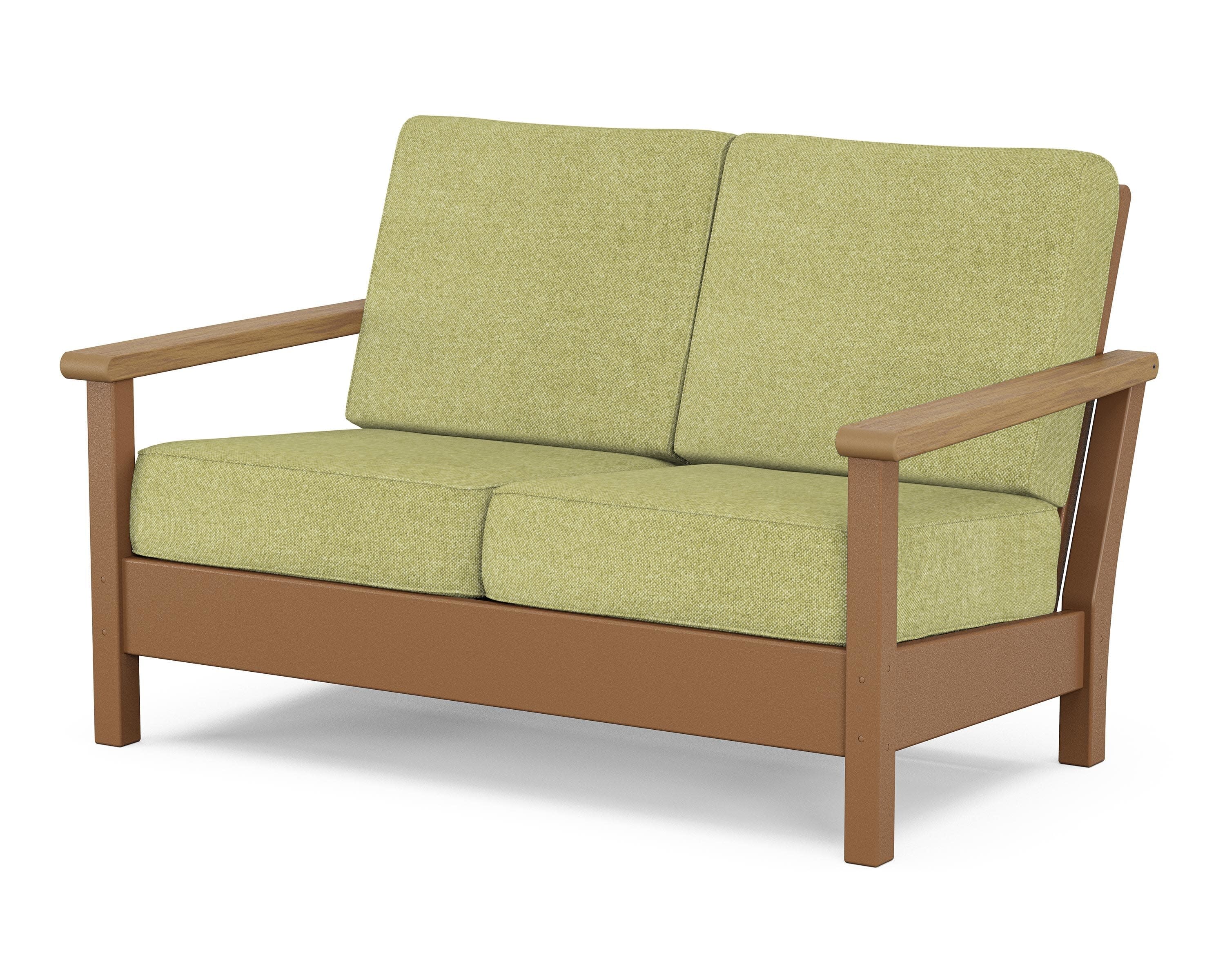 Harbour Deep Seating Loveseat in Teak / Natural / Chartreuse Boucle