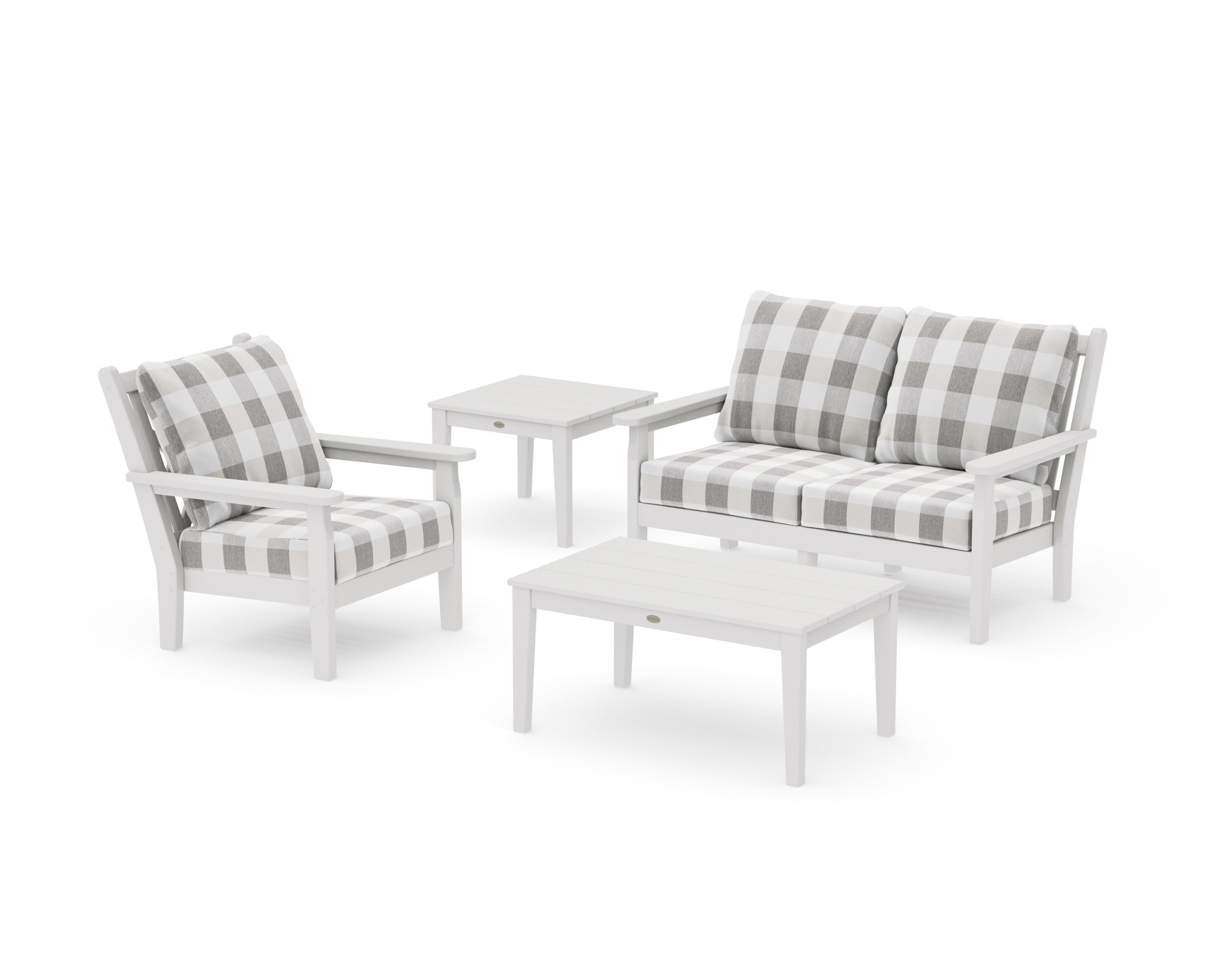 Chippendale 4-Piece Deep Seating Set in Vintage White / Buffalo Plaid Grey Mist