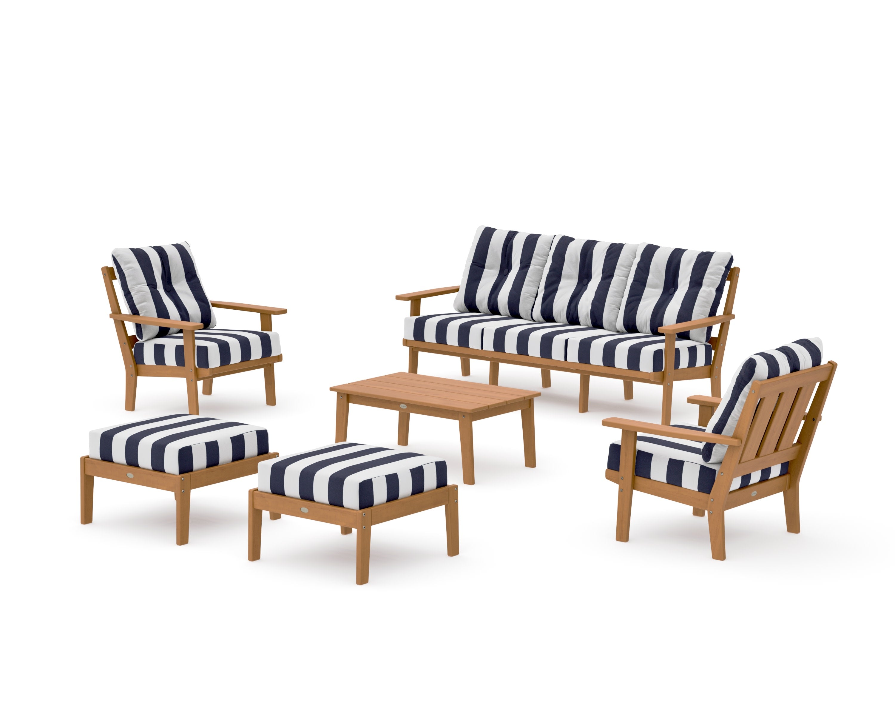 Oxford 6-Piece Lounge Sofa Set in Natural / Cabana Stripe Navy