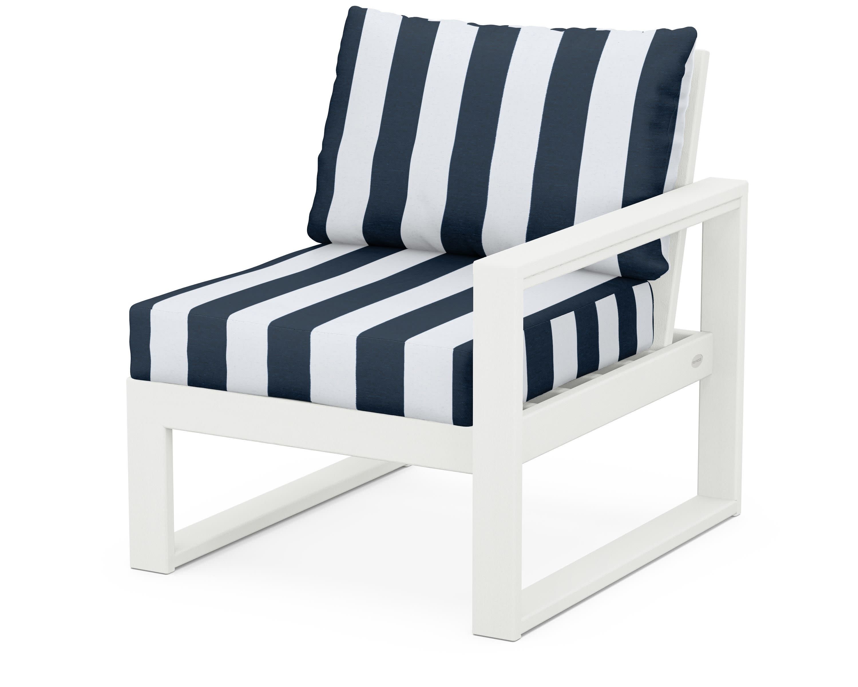 EDGE Modular Right Arm Chair in Vintage White / Cabana Stripe Marine Indigo