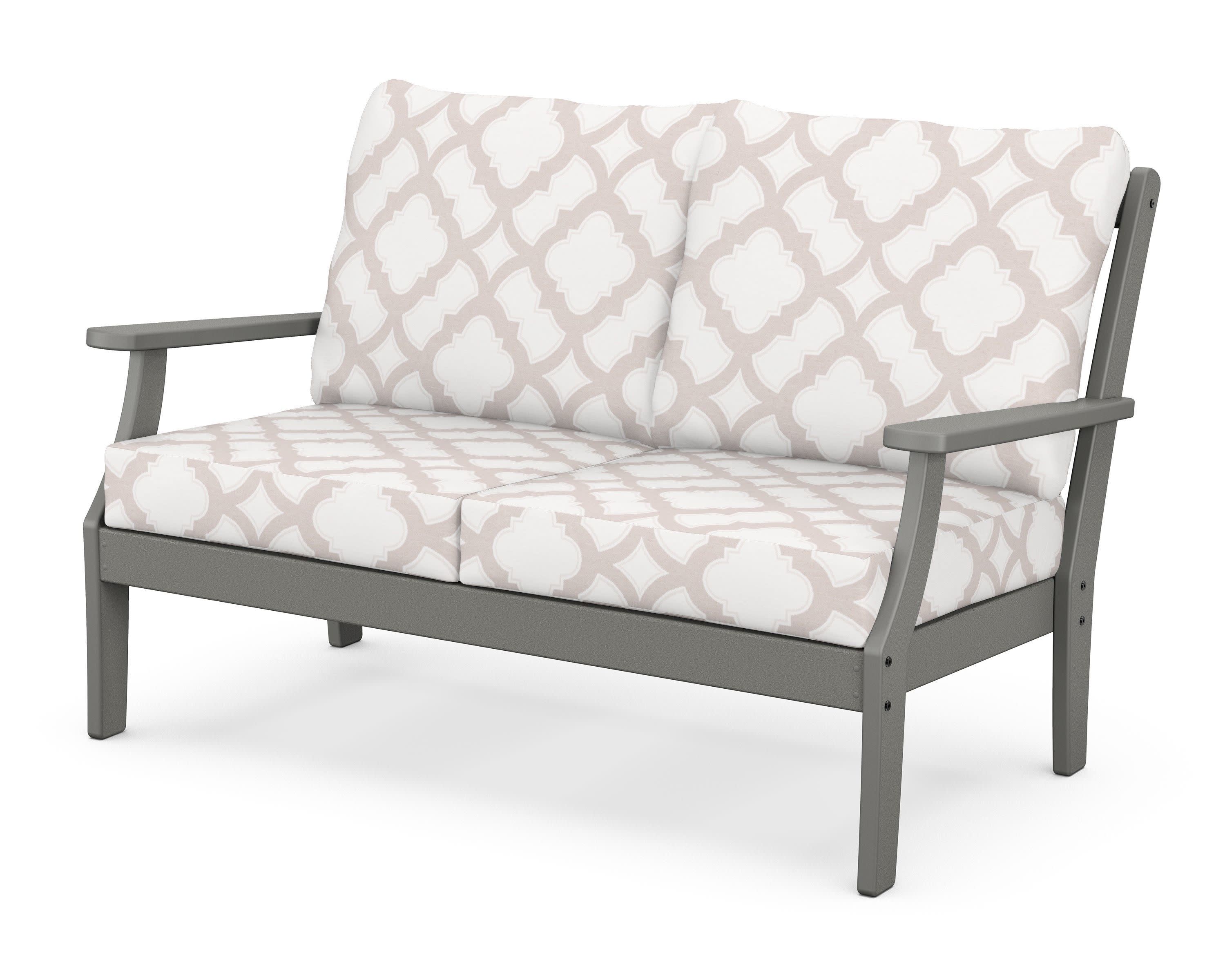 Braxton Deep Seating Loveseat in Slate Grey / Trellis Dune Burlap