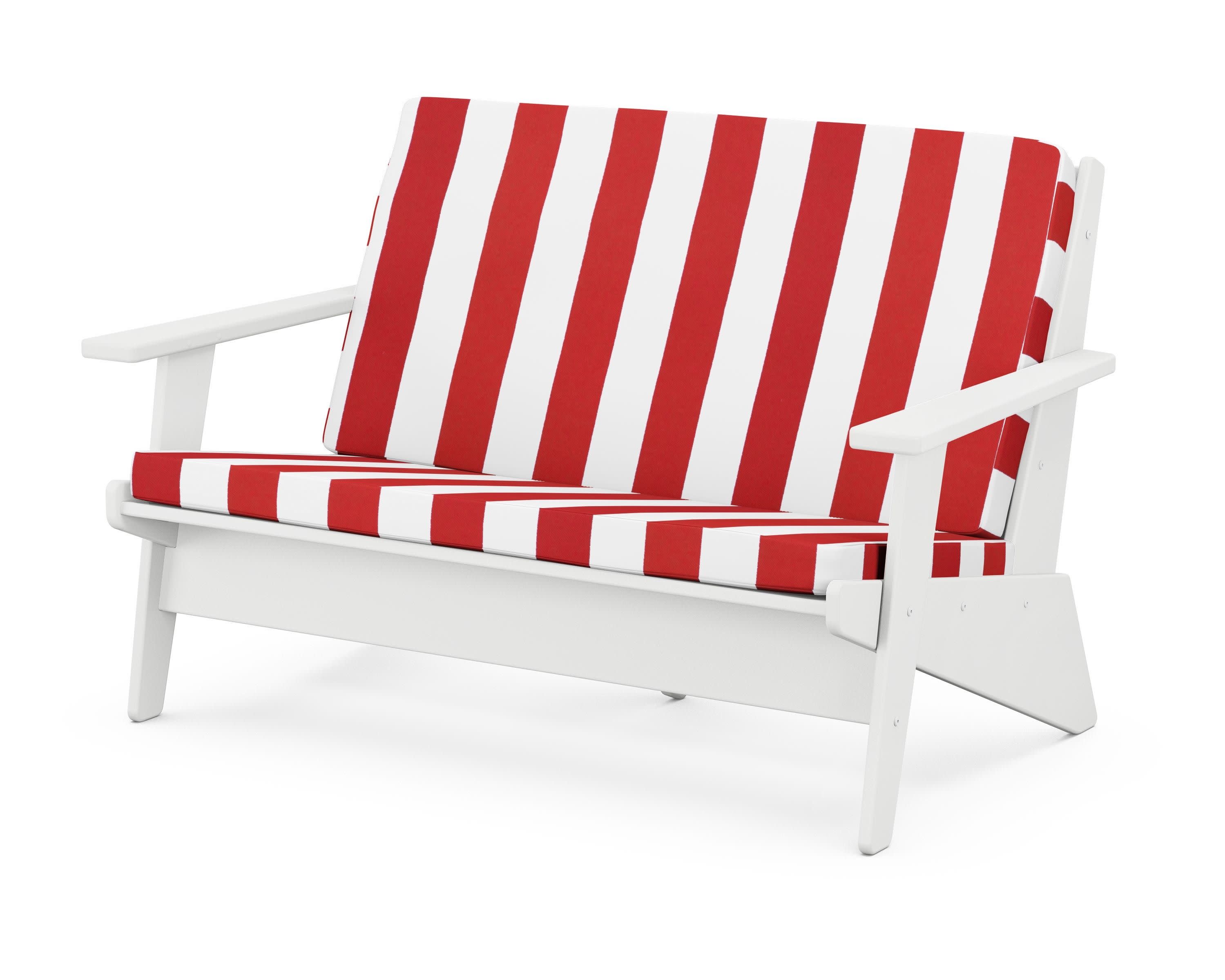 Riviera Modern Lounge Loveseat in White / Cabana Stripe Crimson