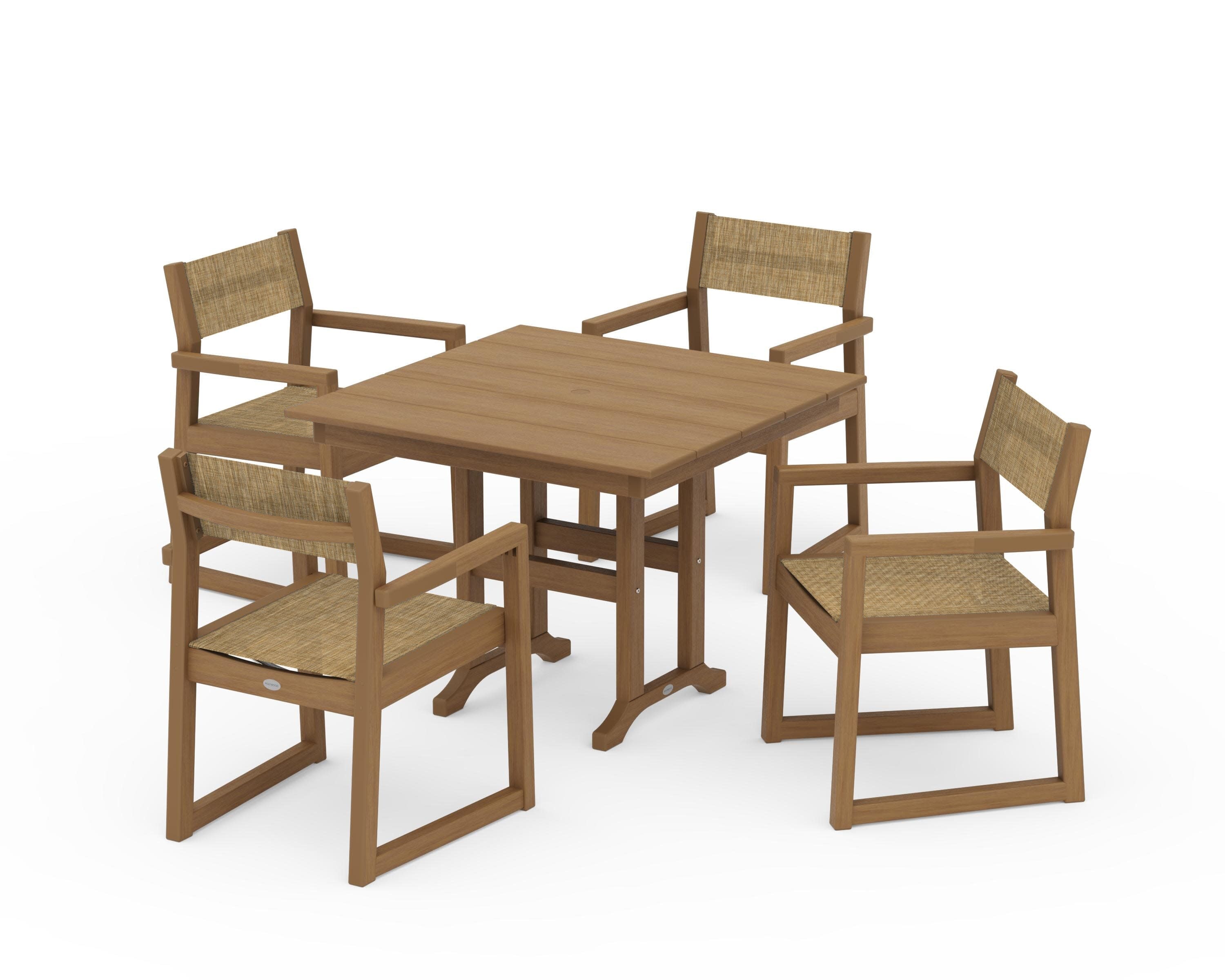 EDGE Sling Arm Chair 5-Piece Farmhouse Dining Set in Natural / Burlap Sling