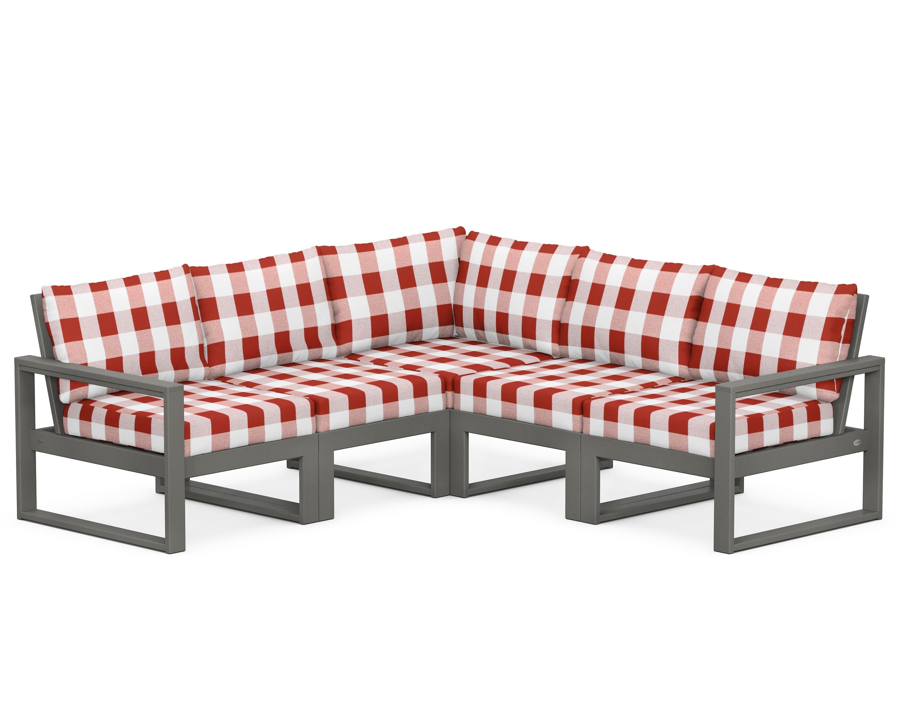 EDGE 5-Piece Modular Deep Seating Set in Slate Grey / Buffalo Plaid Crimson