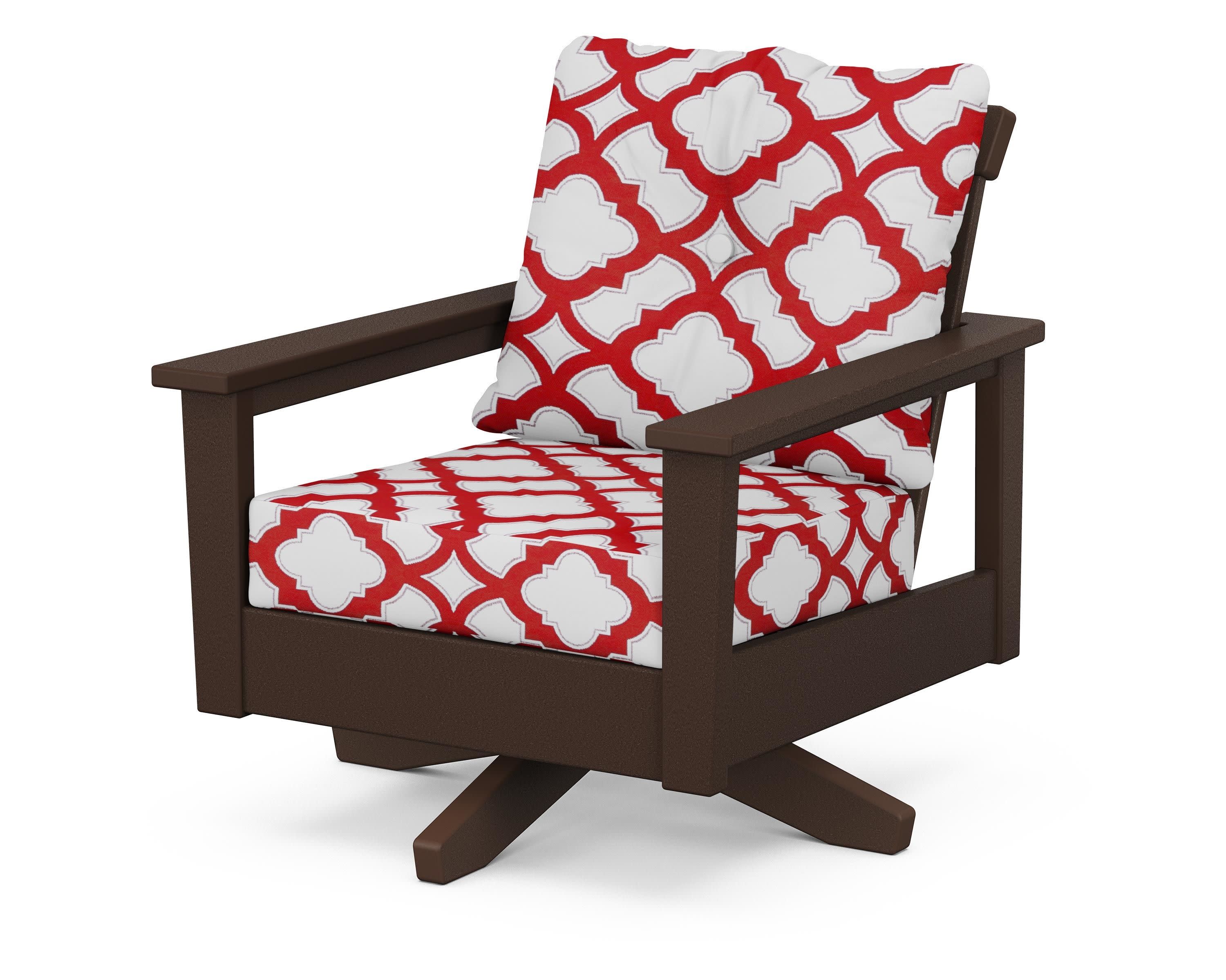 Prescott Deep Seating Swivel Chair in Mahogany / Trellis Crimson