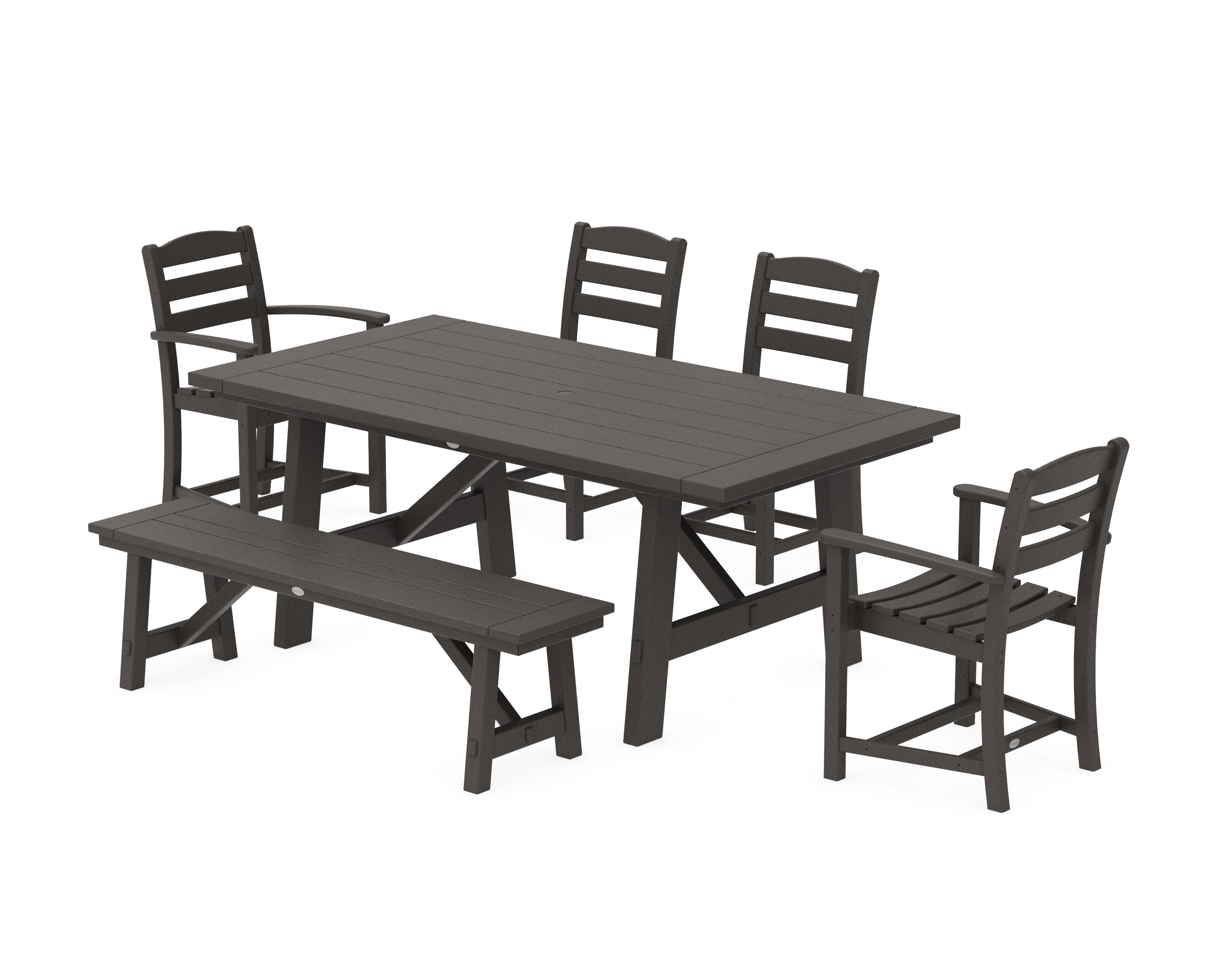 La Casa Caf 6-Piece Rustic Farmhouse Dining Set with Bench in Vintage Coffee
