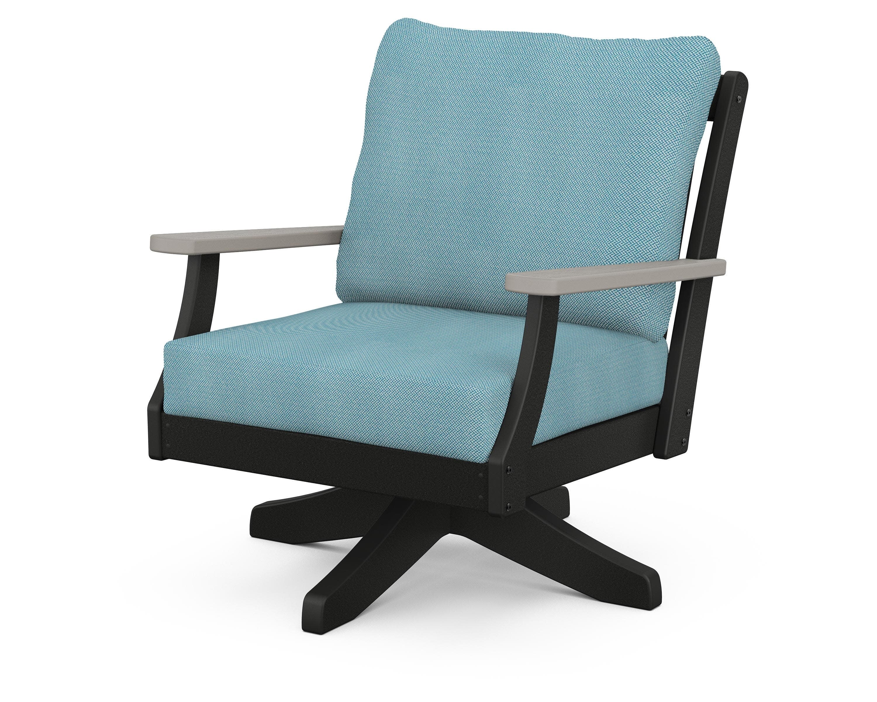 Braxton Deep Seating Swivel Chair in Black / Driftwood / Lattice Sky Blue