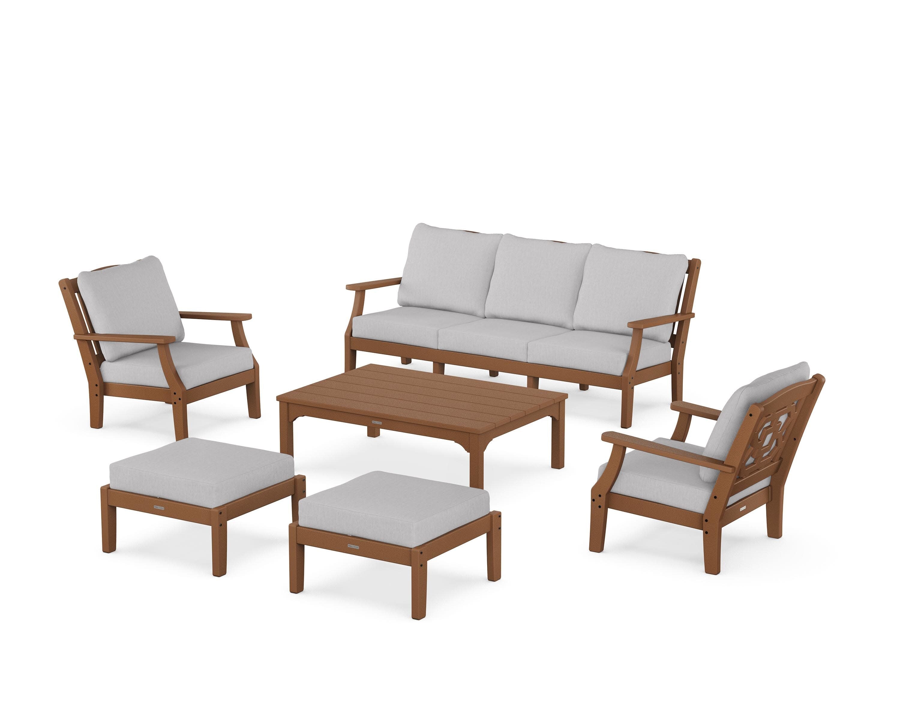 Chinoiserie 6-Piece Lounge Sofa Set in Teak / Granite
