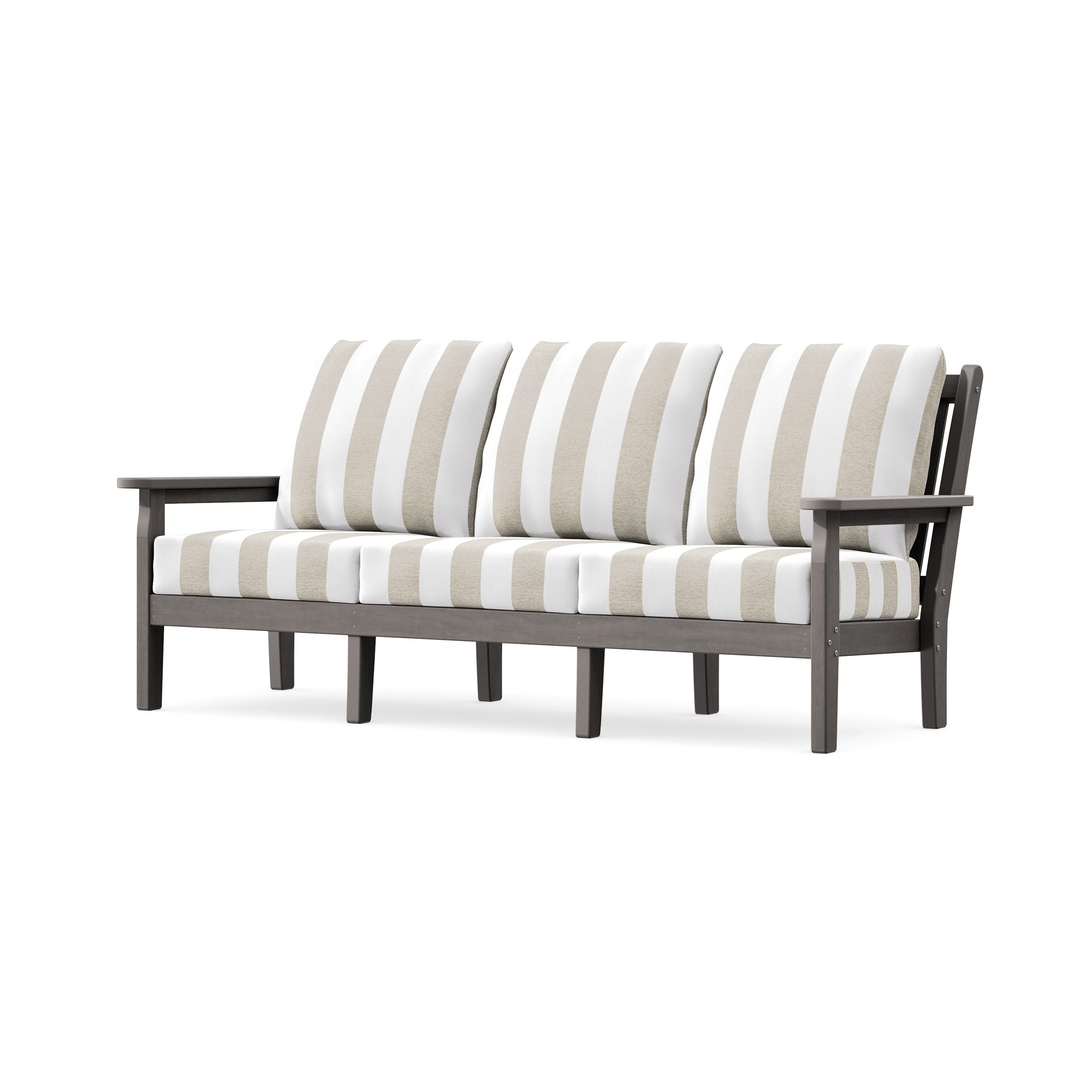Chippendale Deep Seating Sofa in Driftwood / Cabana Stripe Dune Burlap
