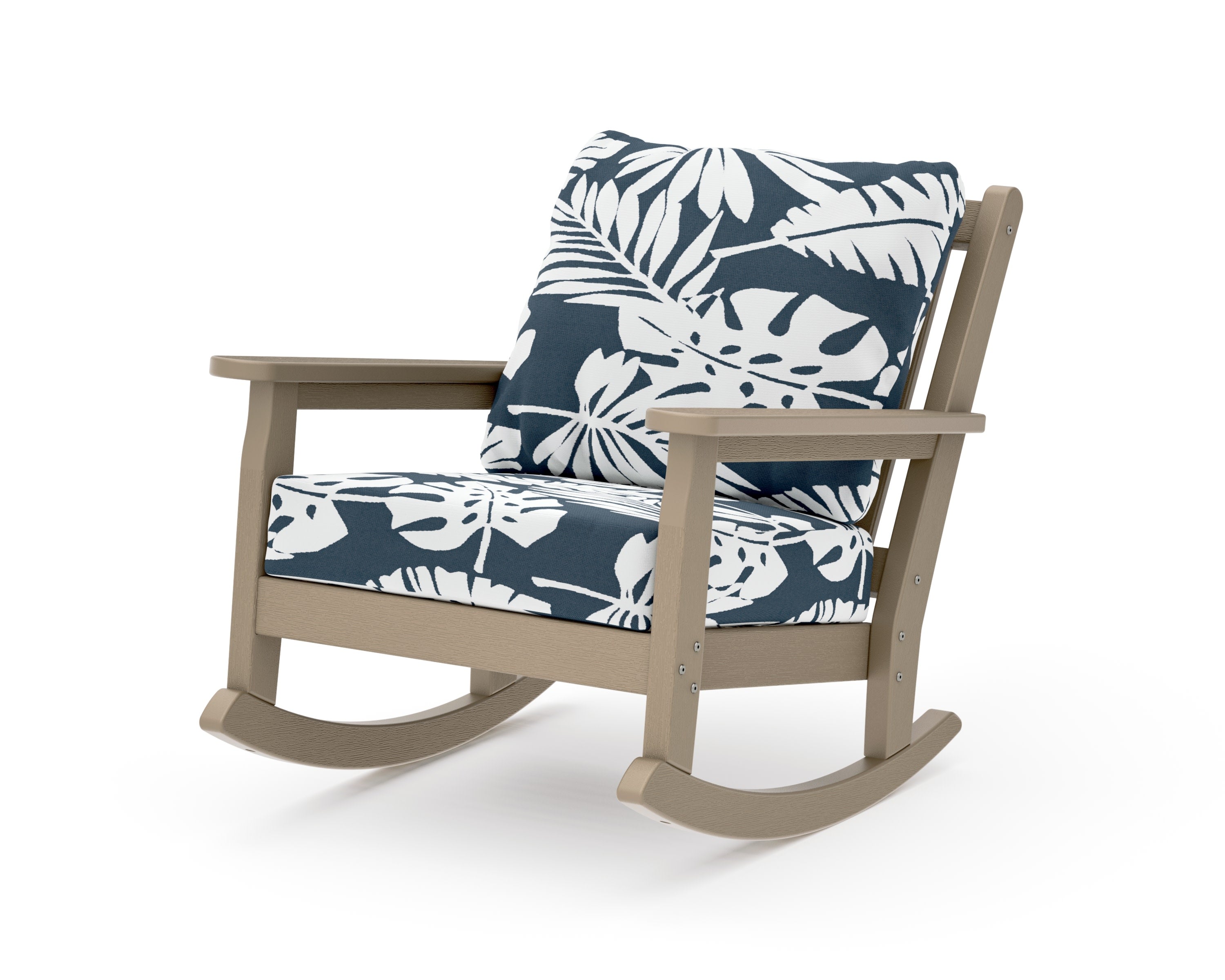 Chippendale Deep Seating Rocking Chair in Vintage Sahara / Leaf Marine Indigo