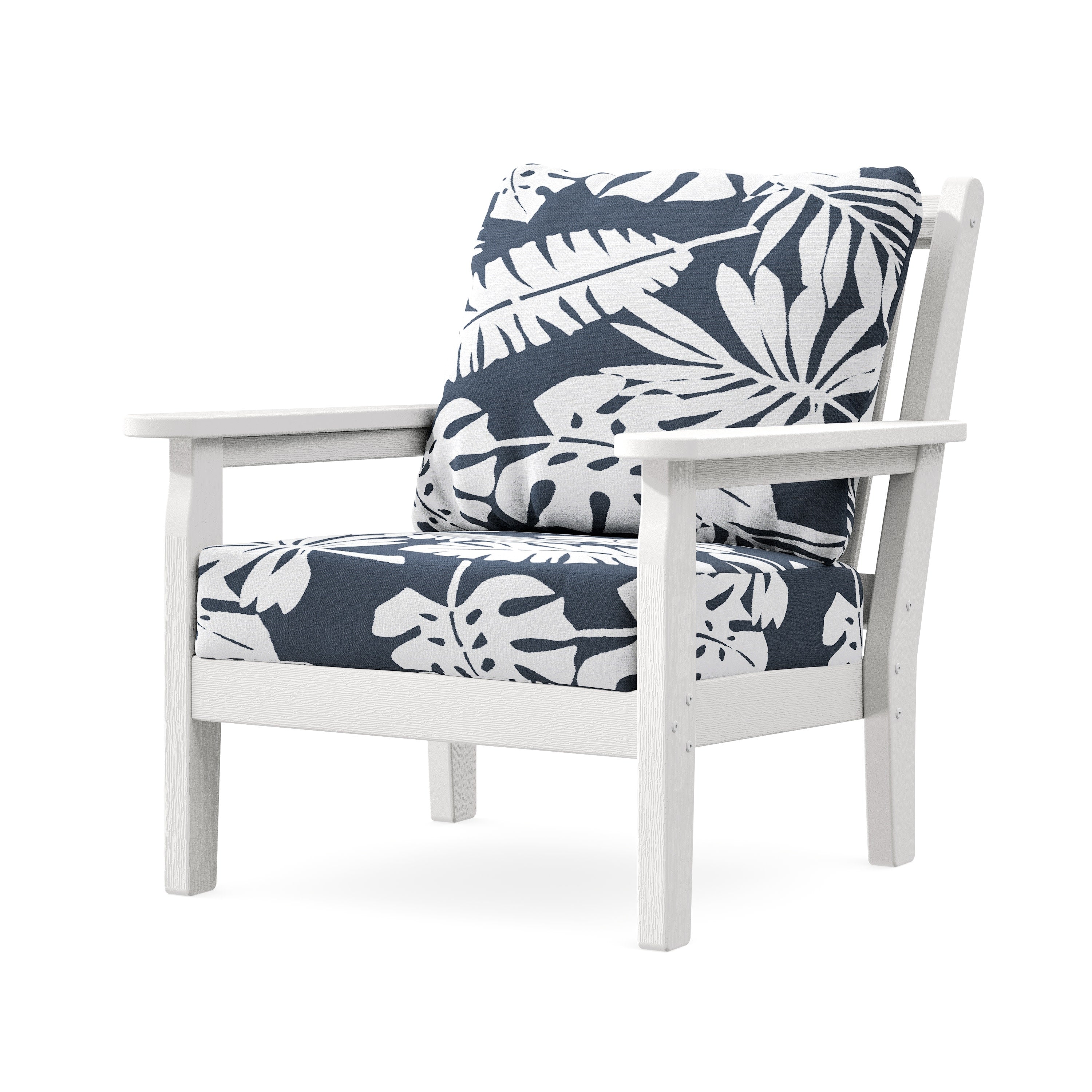 Chippendale Deep Seating Chair in Vintage White / Leaf Marine Indigo