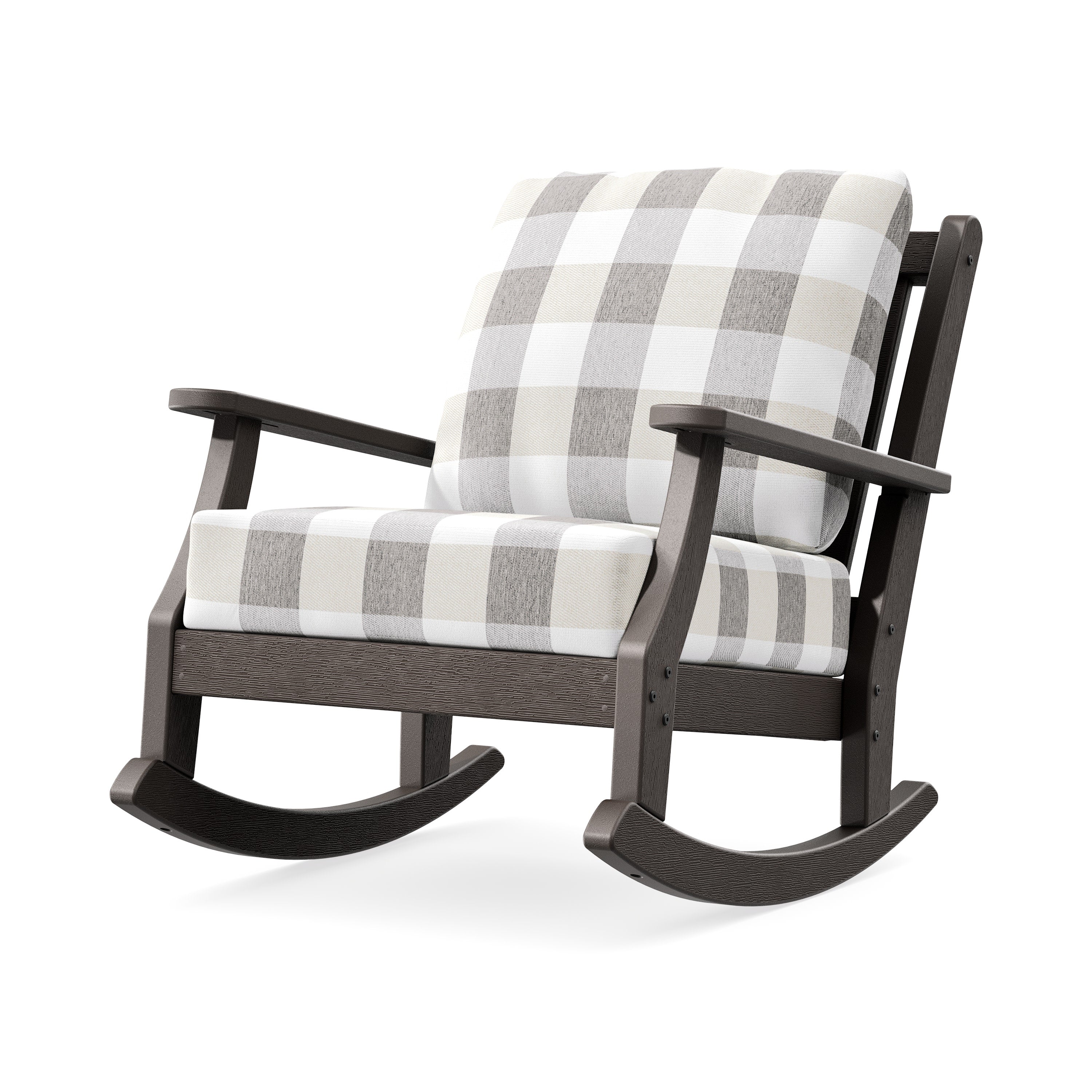 Wovendale Deep Seating Rocking Chair in Vintage Coffee / Buffalo Plaid Grey Mist