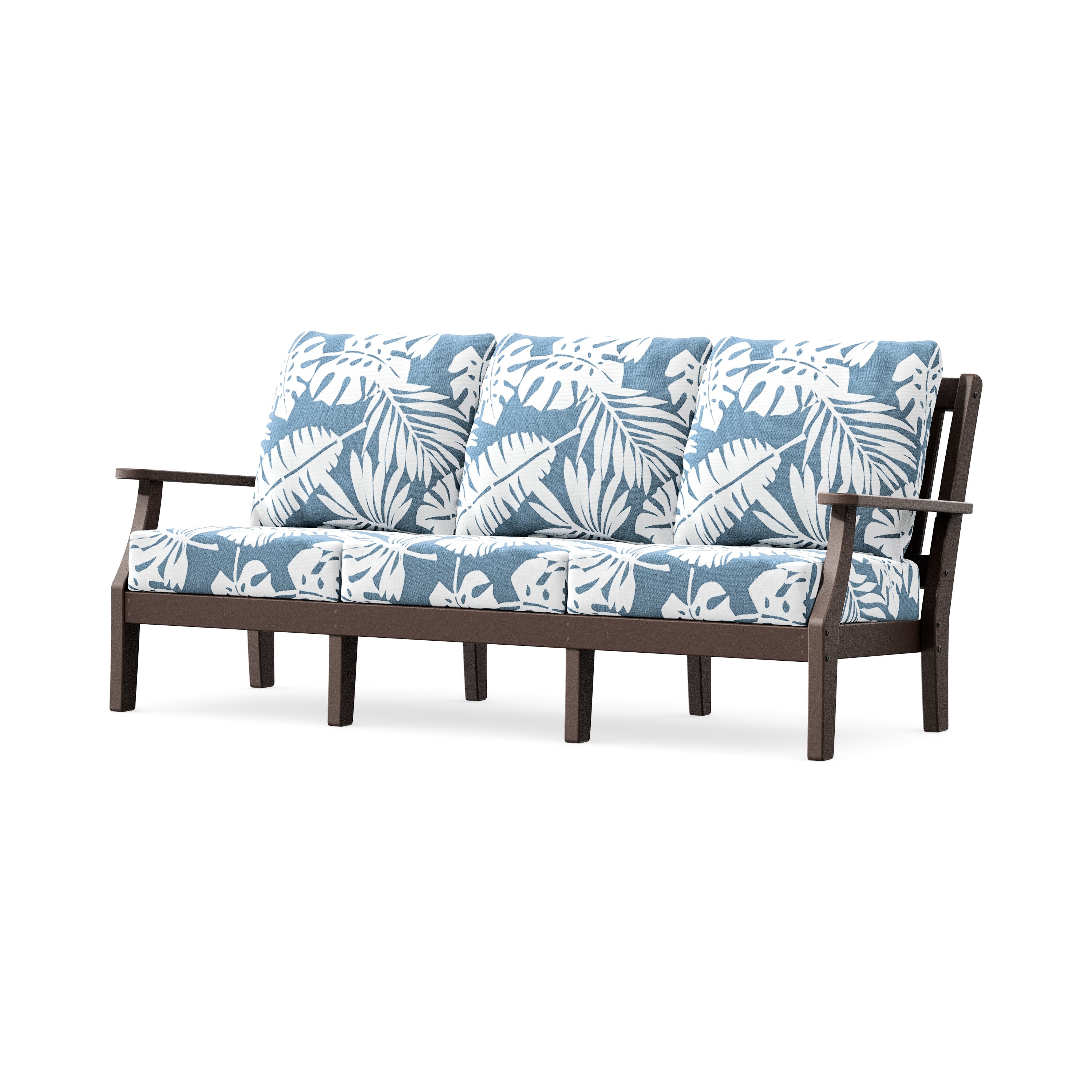 Chinoiserie Deep Seating Sofa in Mahogany / Leaf Sky Blue
